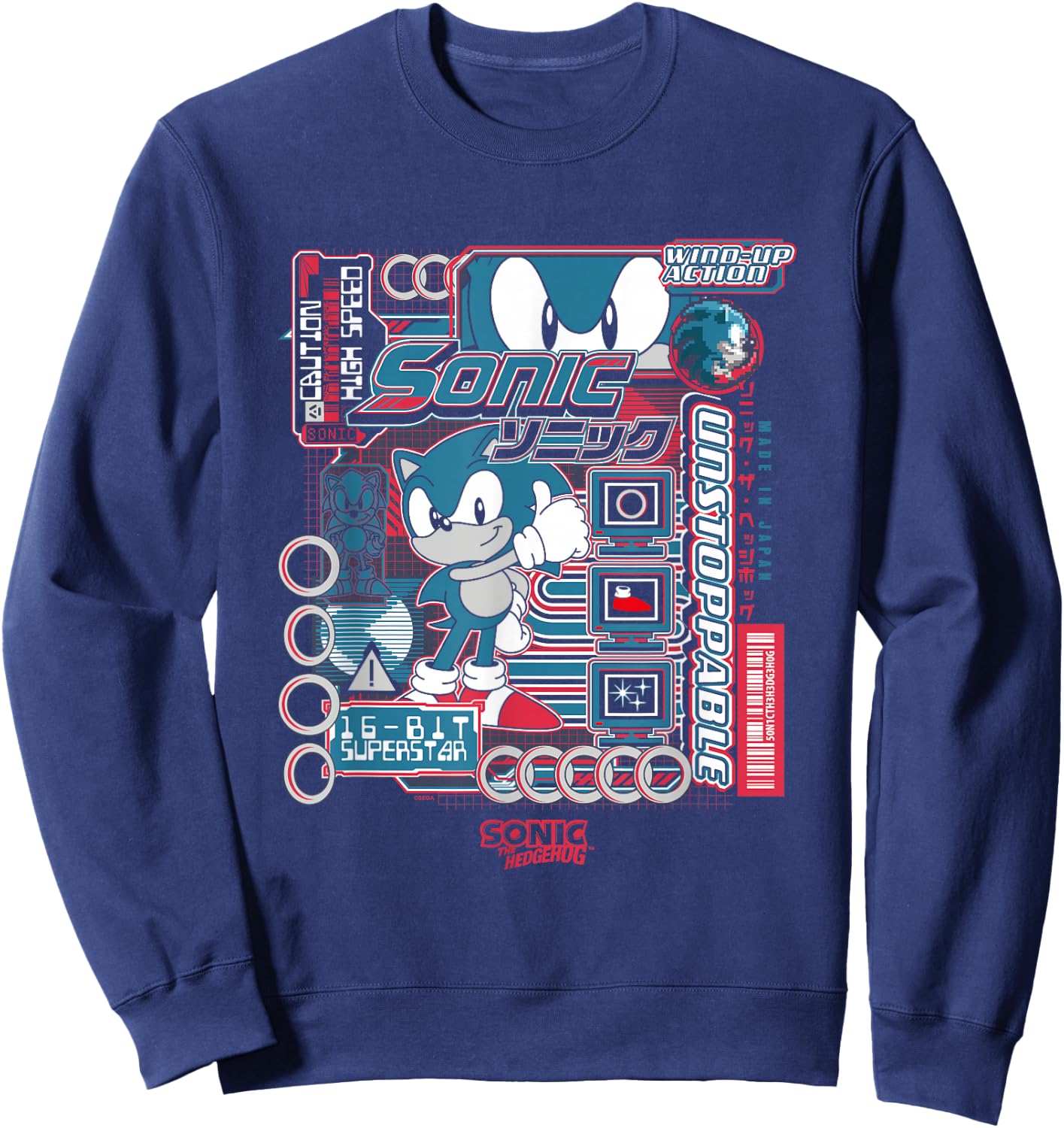 Sonic The Hedgehog Sonic Unstoppable Vintage Kanji Poster Sweatshirt - Sweatshirt | Navy