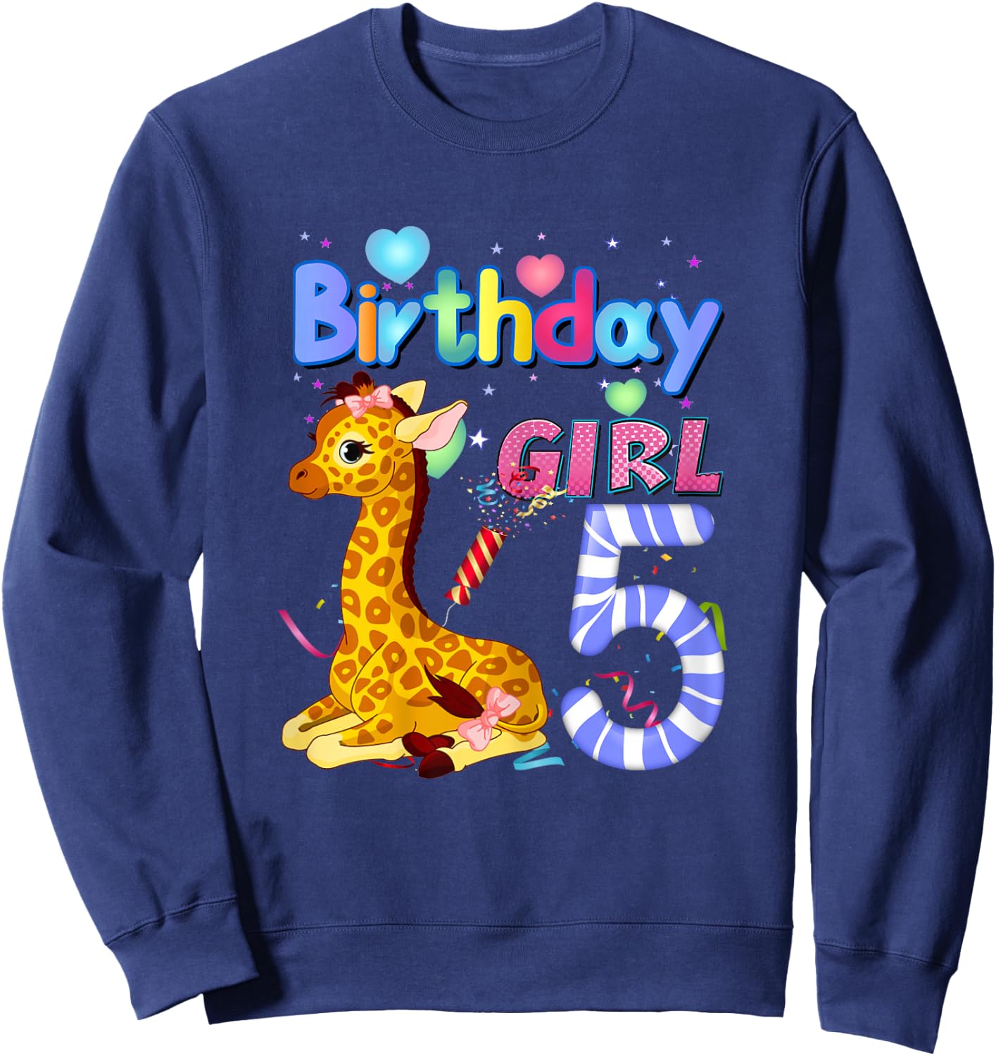 Giraffe Birthday For Girl 5th Giraffe Birthday 5 Year Old) Sweatshirt - Sweatshirt | Navy
