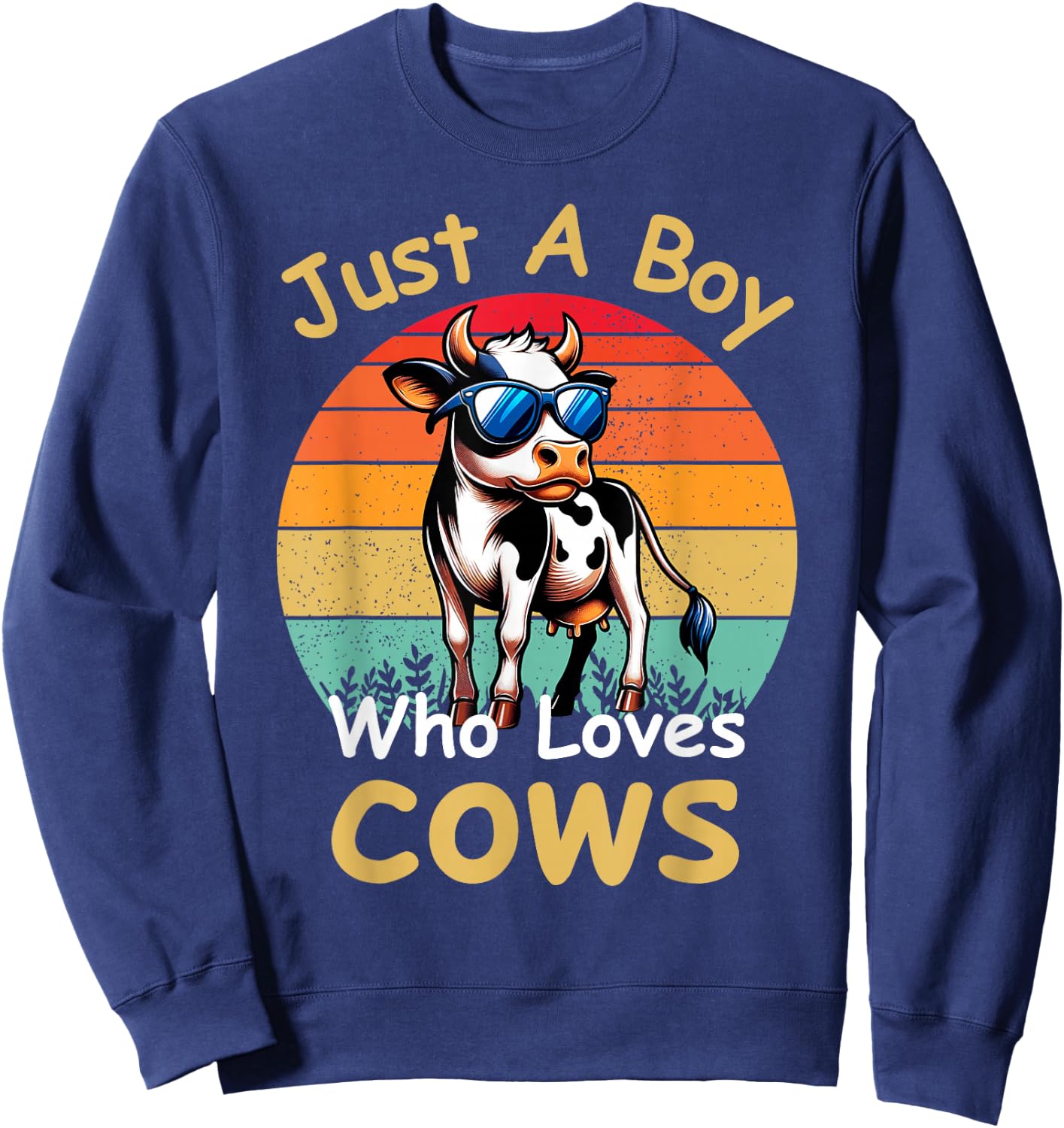 Just A Boy Who Loves Cows for Boys Kids Funny Sweatshirt - Sweatshirt | Navy