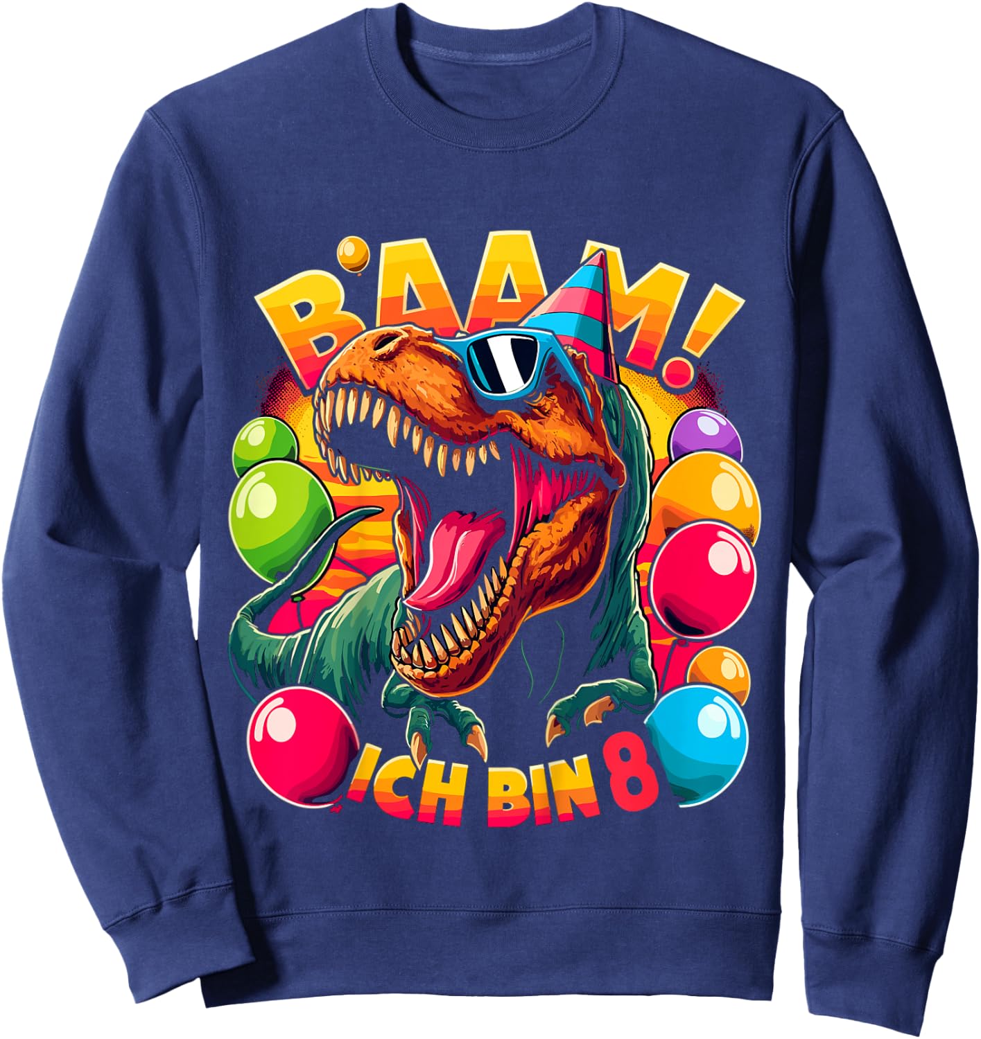Children's 8th Birthday Boy 8 Years Idea Dino Dinosaur Boys Sweatshirt - Sweatshirt | Navy