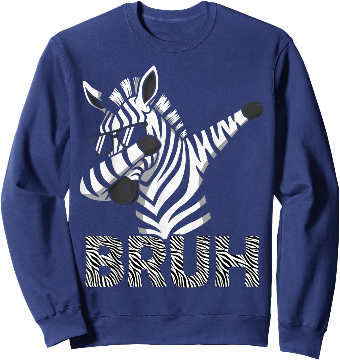 Funny Dabbing Zebra Shirt Boys Animal Print Zebra Bruh Sweatshirt - Sweatshirt | Navy