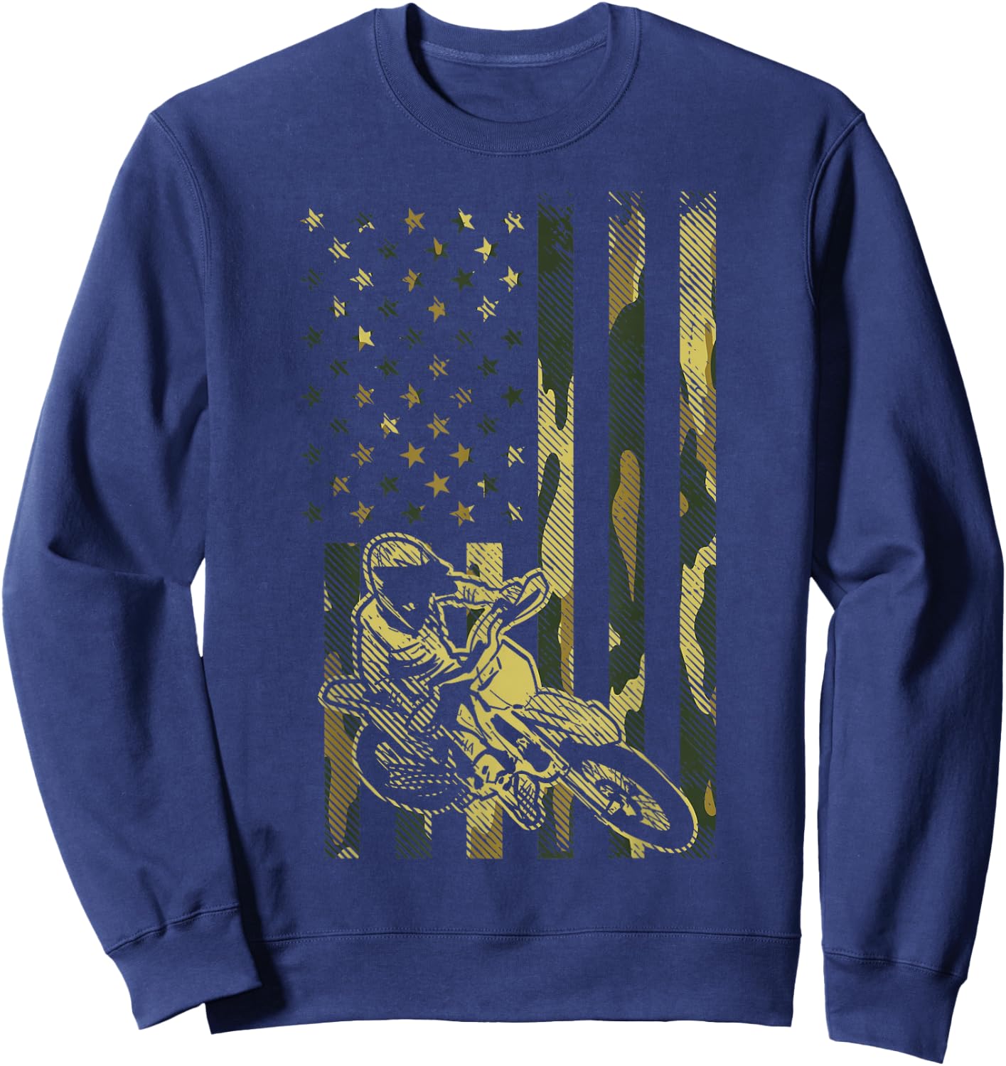 Camo American Flag Dirt Bike Vintage Motocross Racing Gift Sweatshirt - Sweatshirt | Navy