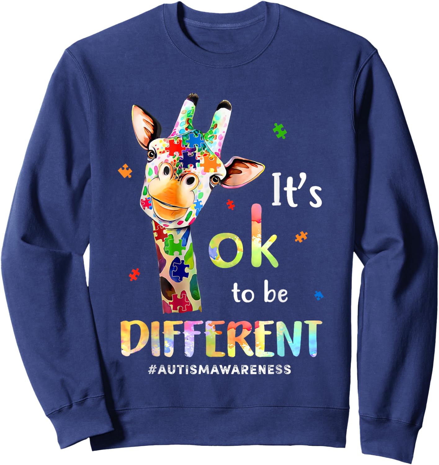 Its Ok To Be Different Autism Awareness Giraffe Sweatshirt - Sweatshirt | Navy