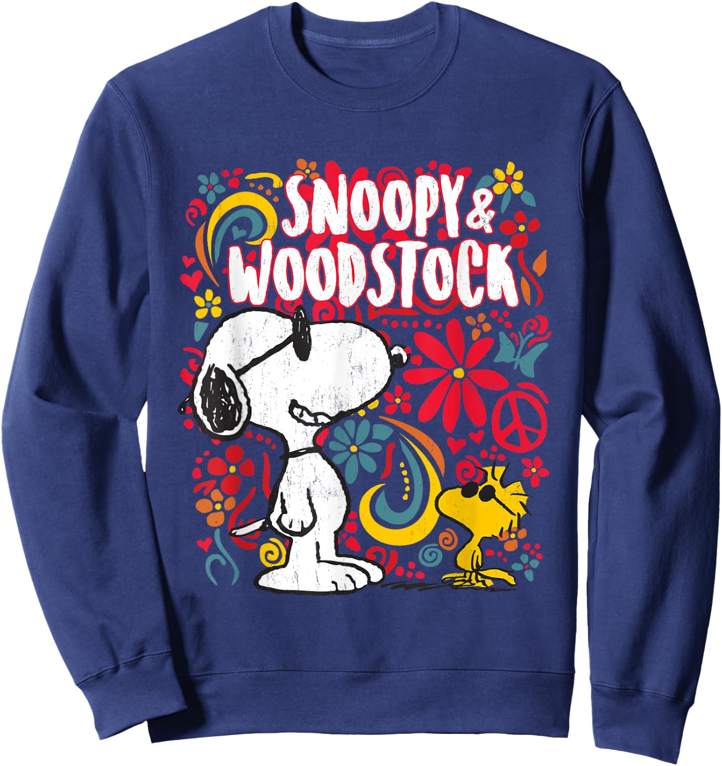 Peanuts Snoopy et Woodstock Motif floral années 70 Sweatshirt - Sweatshirt | Navy
