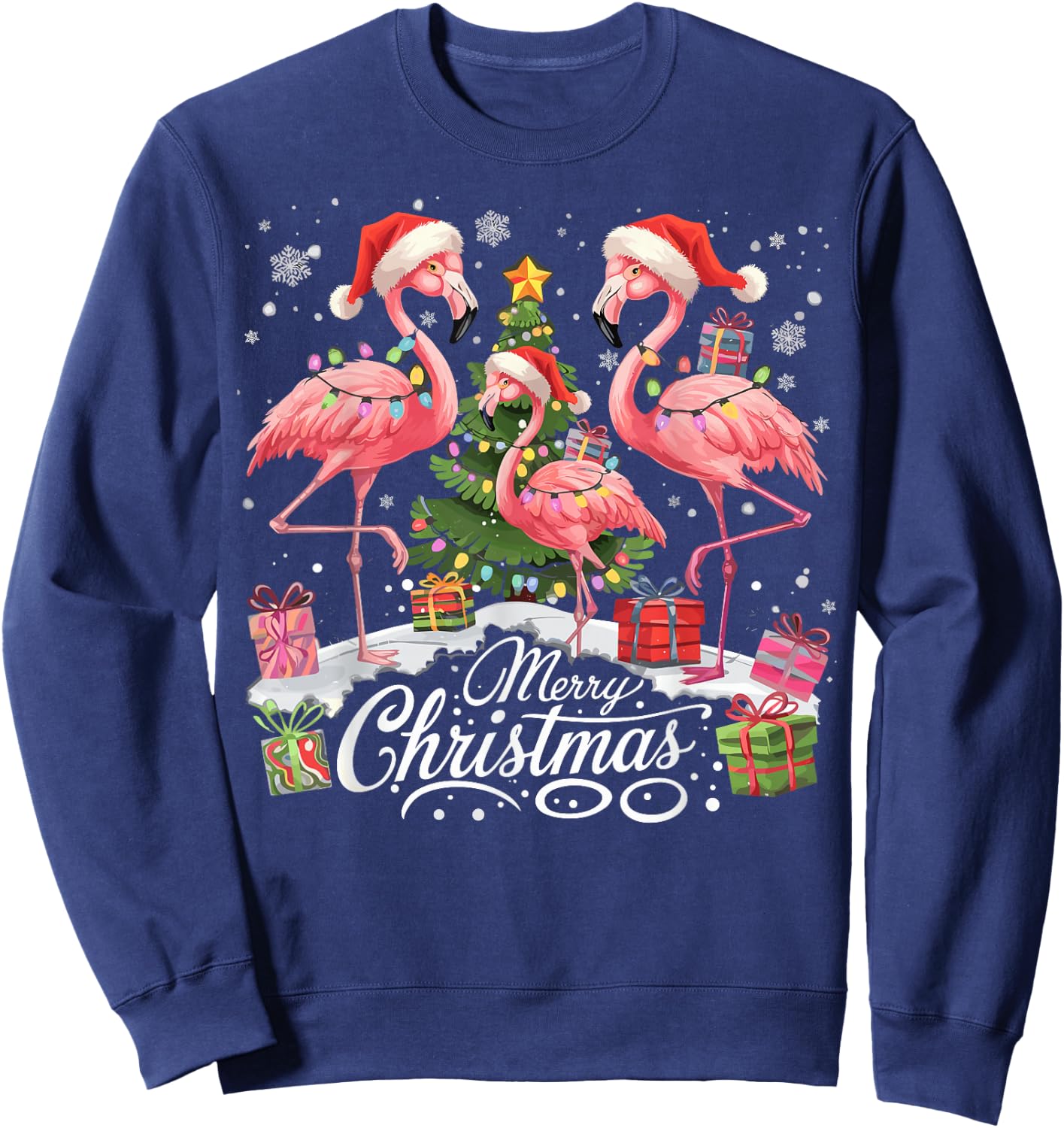 Merry Christmas Santa Flamingo Light Christmas Sweatshirt - Sweatshirt | Navy