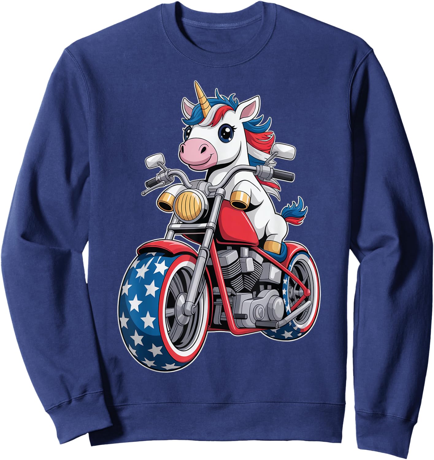 Kawaii Unicorn on Motorcycle Sweatshirt - Sweatshirt | Navy