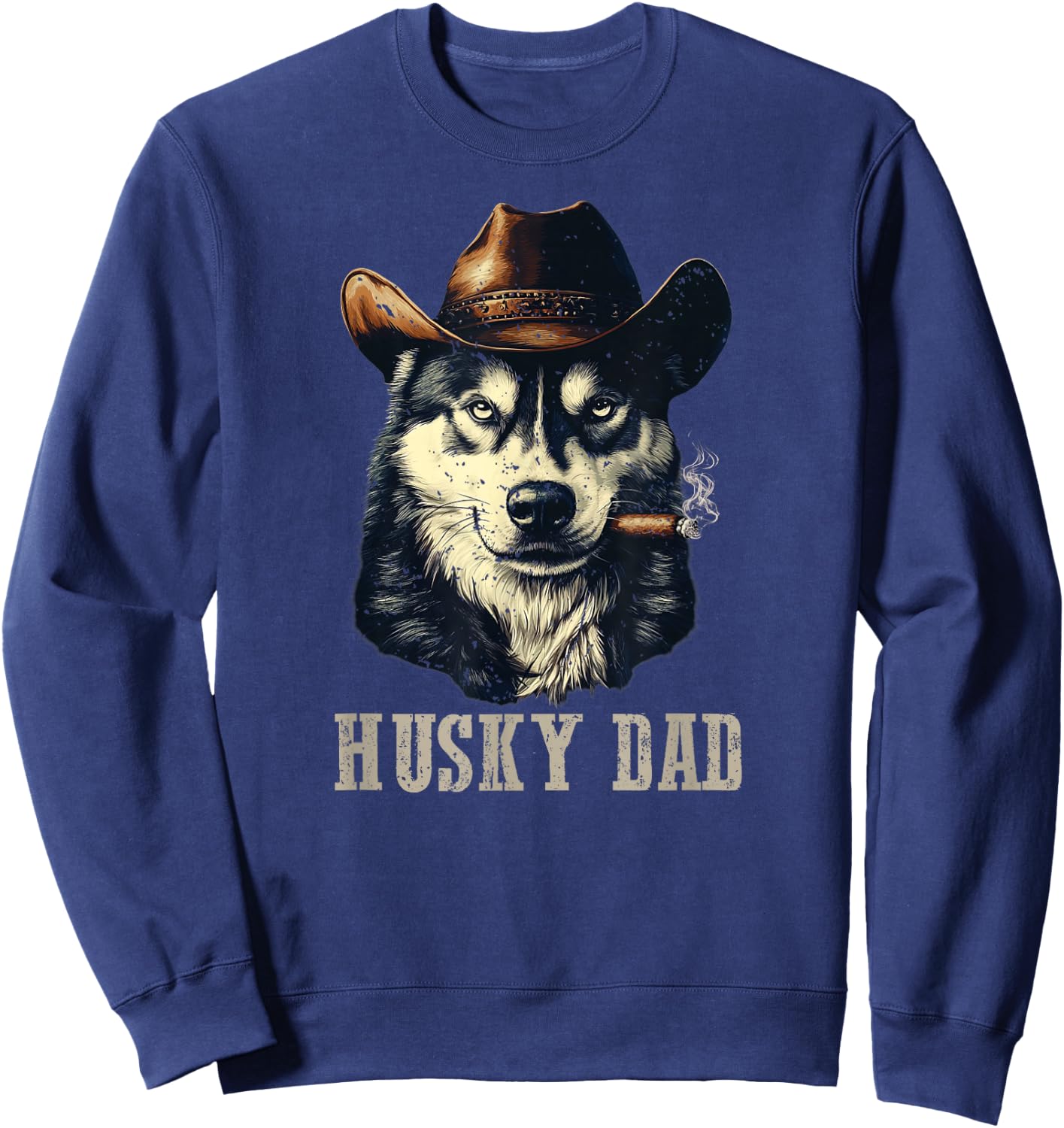 Husky Dog Vintage Best Husky Dad Father's Day Sweatshirt - Sweatshirt | Navy