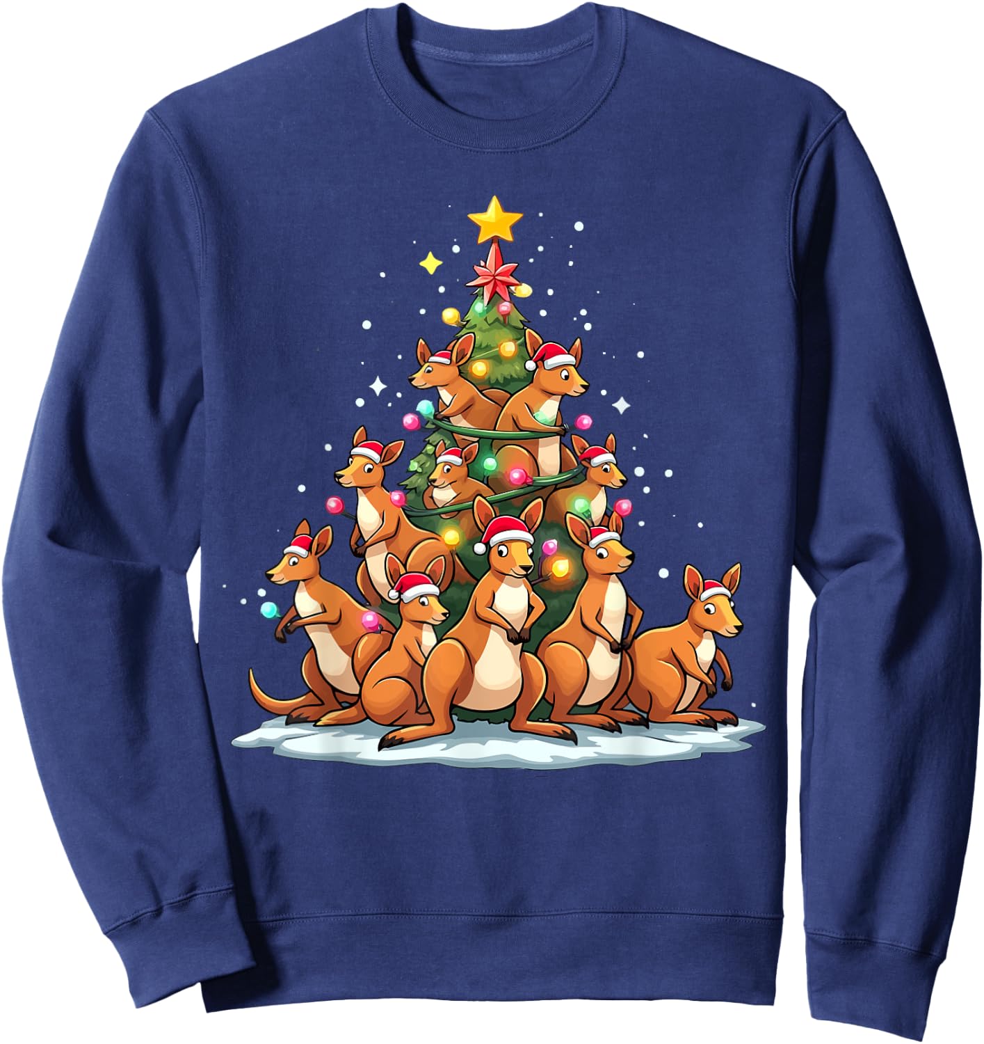 Kangaroo Christmas Tree Funny Roo Holiday Cute Kangaroo Sweatshirt - Sweatshirt | Navy