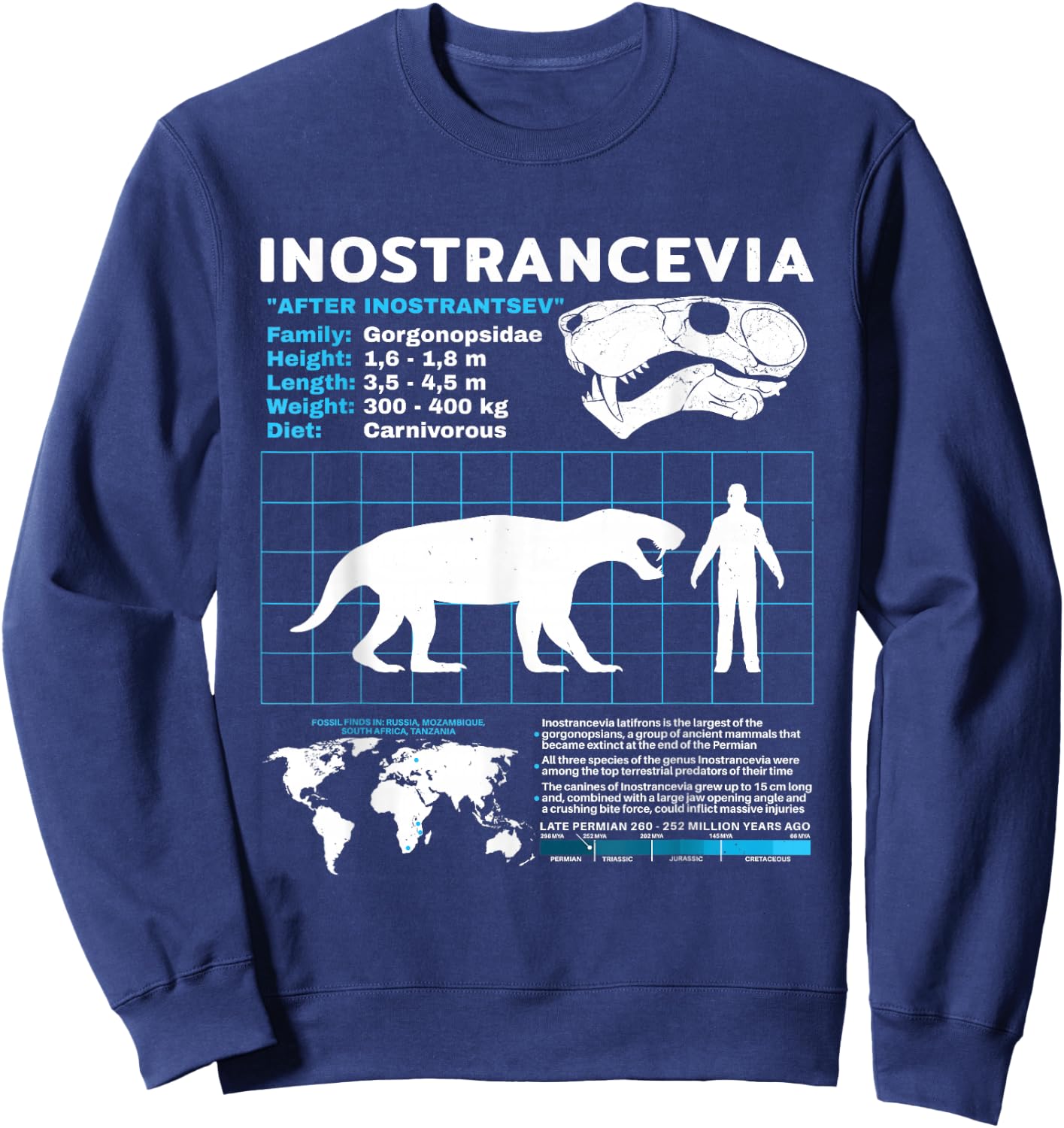 Inostrancevia Fact Sheet Skull Fossil Sweatshirt - Sweatshirt | Navy
