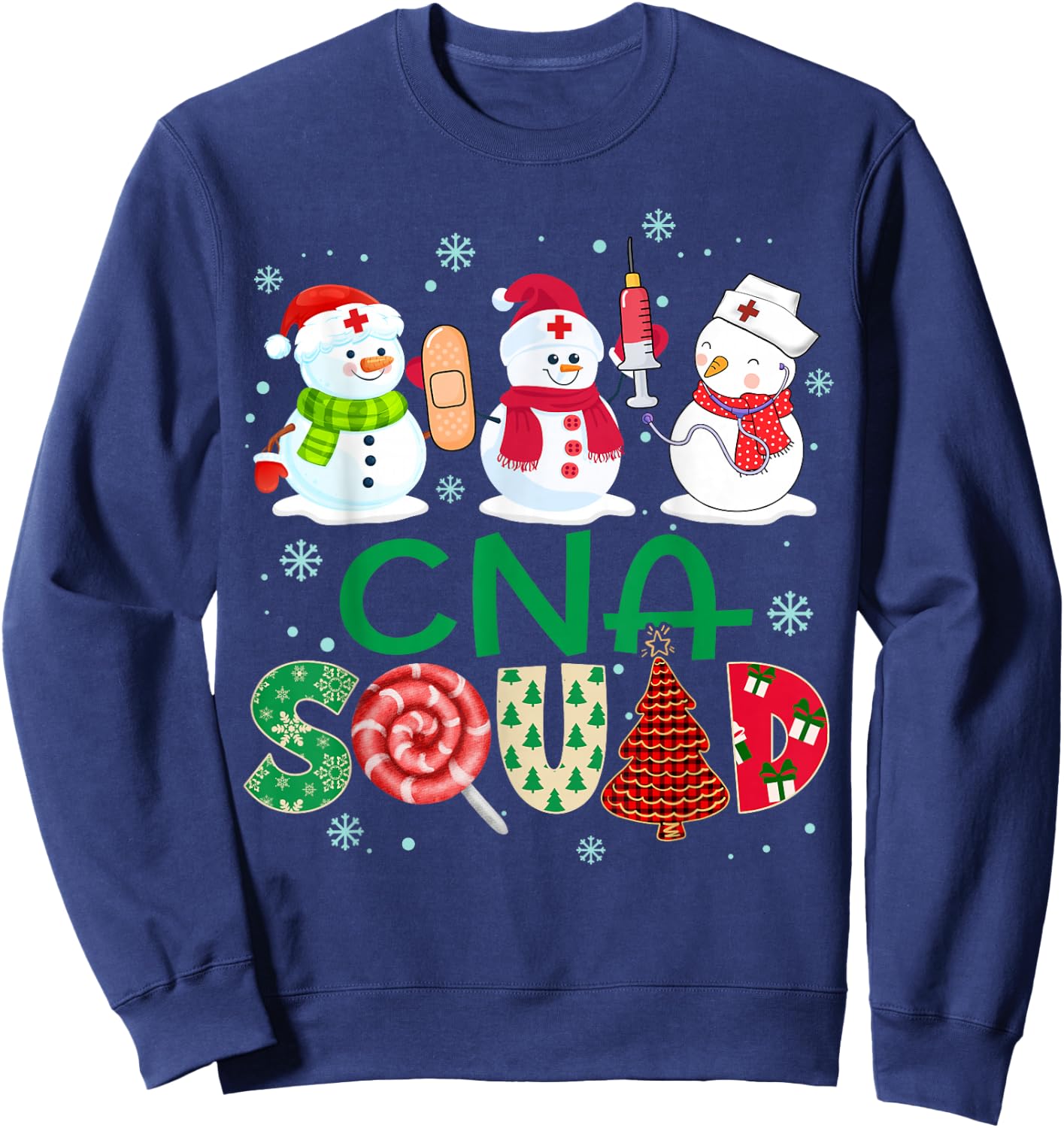 CNA Squad Nurse Snowmies Stethoscope Christmas Pine Plaid Sweatshirt - Sweatshirt | Navy