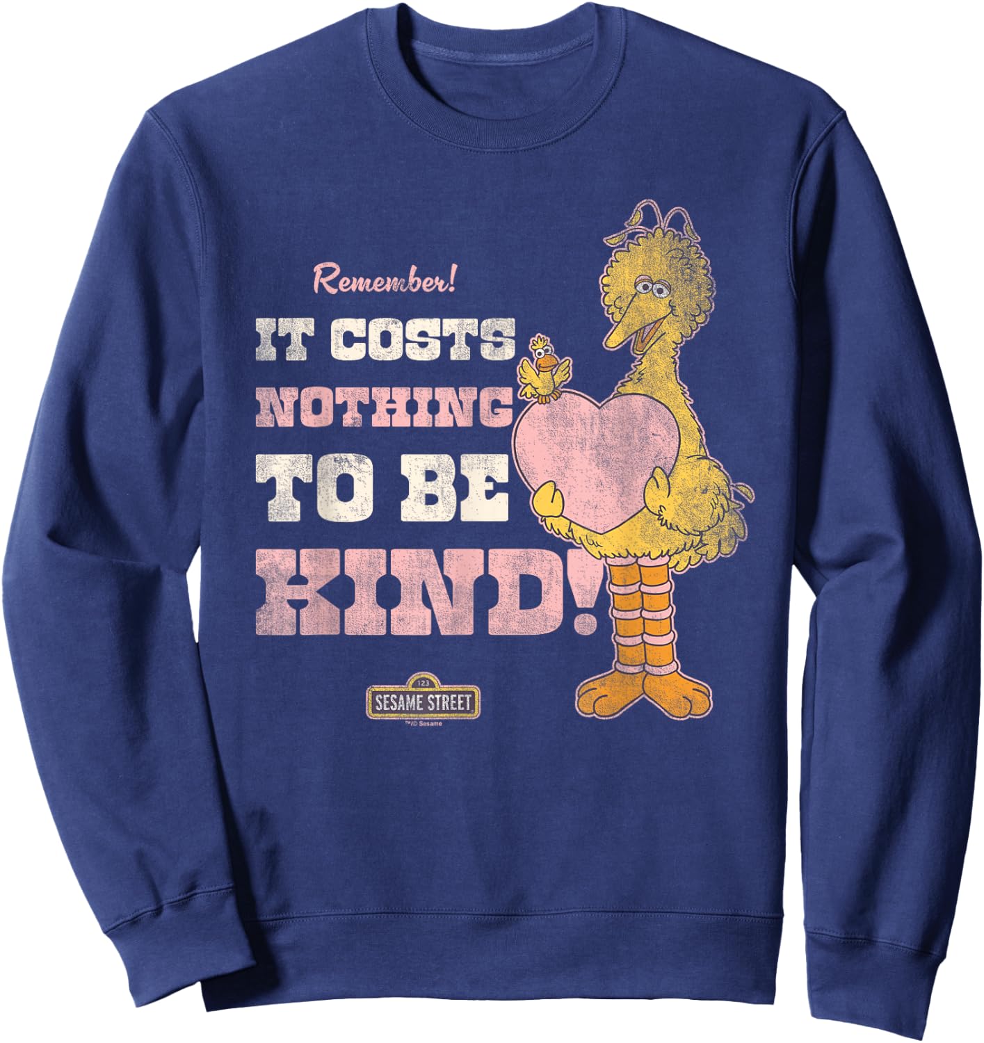 Sesame Street Vintage Big Bird, Costs Nothing to Be Kind Sweatshirt - Sweatshirt | Navy
