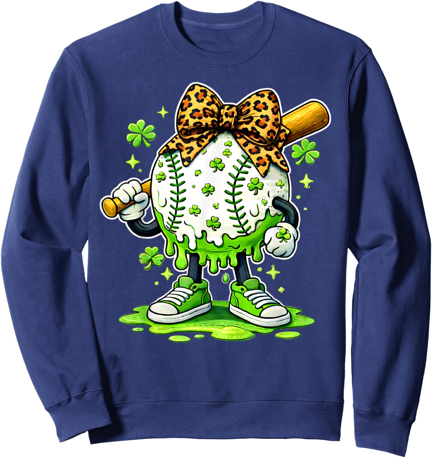 Lucky Softball Girl Shamrock Green Drip for StPatricks Day Sweatshirt - Sweatshirt | Navy