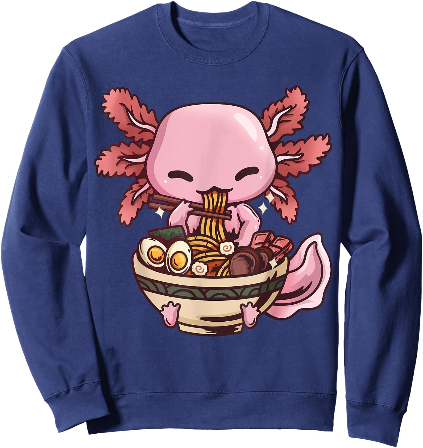 Axolotl Ramen Anime Kawaii Eating Girls Teens Sweatshirt - Sweatshirt | Navy