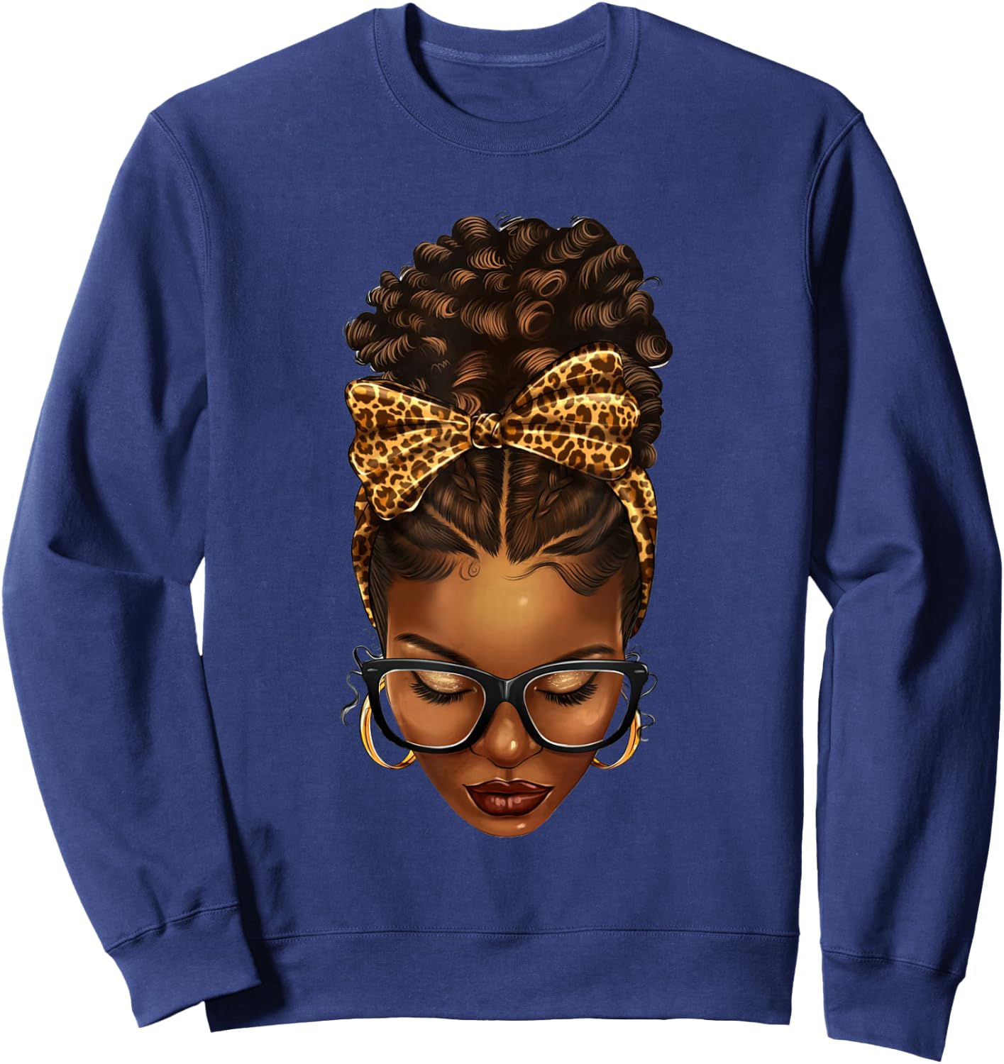 Afro messy bun with leopard bandana Sweatshirt - Sweatshirt | Navy