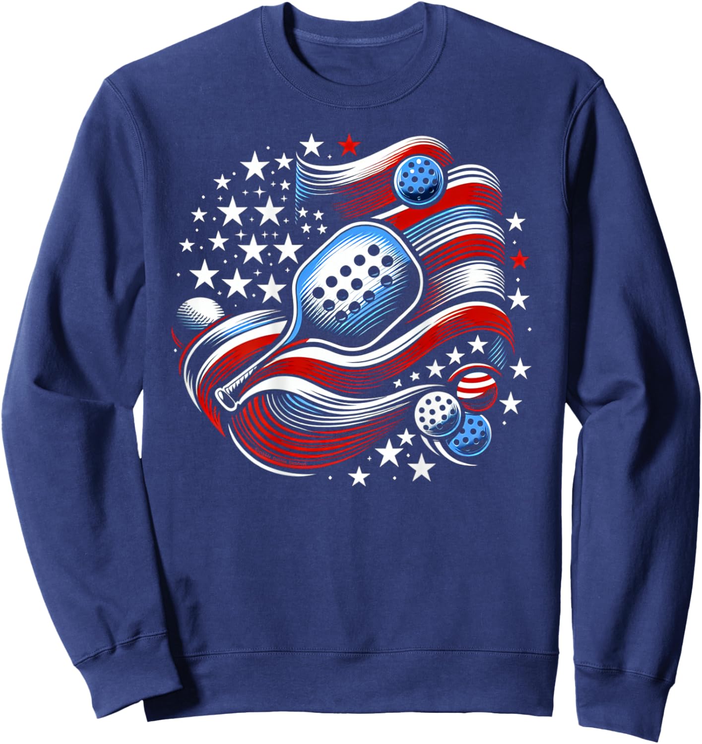 Design on Back Patriotic Stars Stripes USA Flag Pickleball Sweatshirt - Sweatshirt | Navy