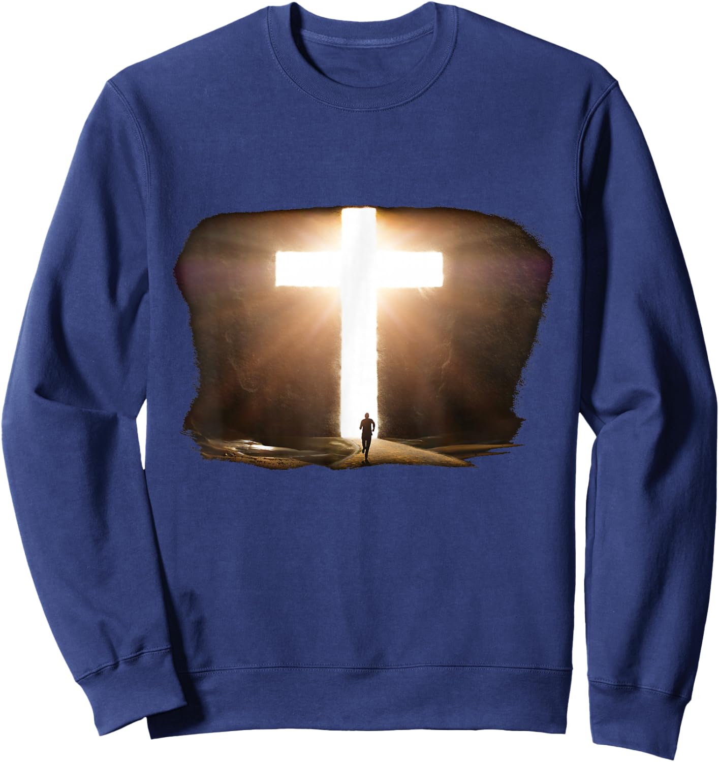 Jesus Christ Faith Cross in the Rock Christian Running Men Sweatshirt - Sweatshirt | Navy
