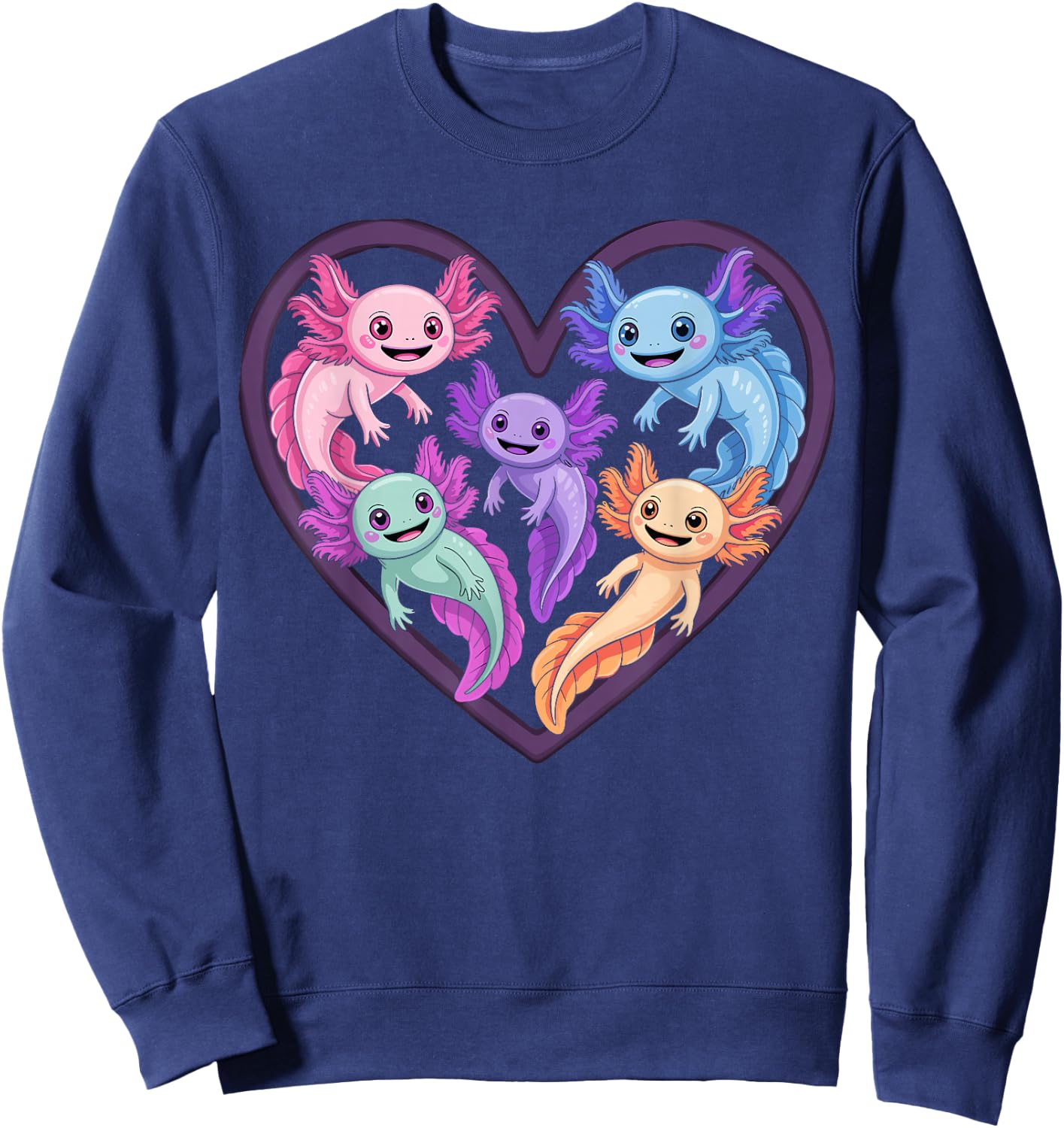 Axolotl Heart Cute Kawaii Axolotls Sweatshirt - Sweatshirt | Navy