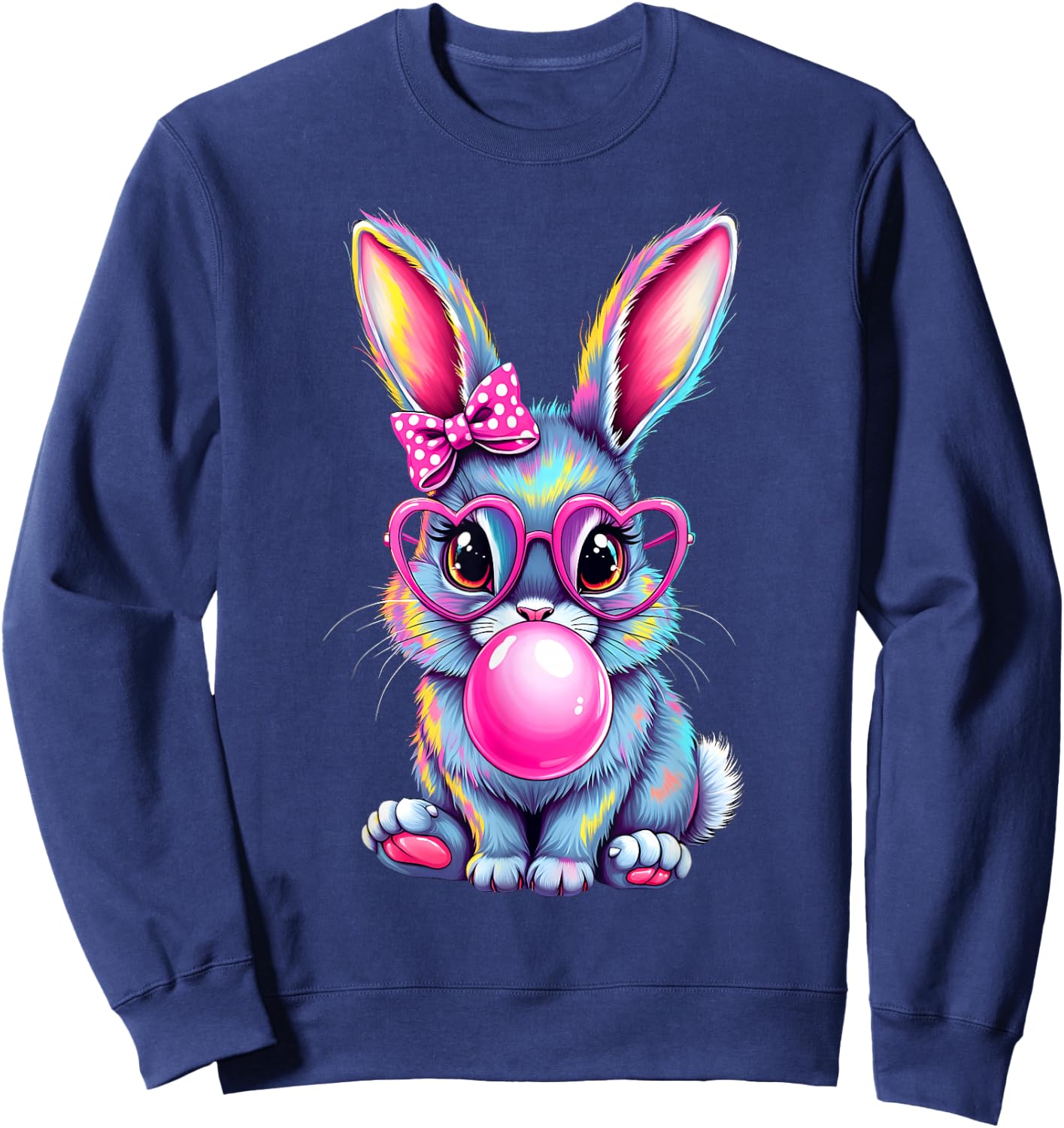 Happy Easter Bunny Coquette Bow Brushstroke Easter Girl Kids Sweatshirt - Sweatshirt | Navy