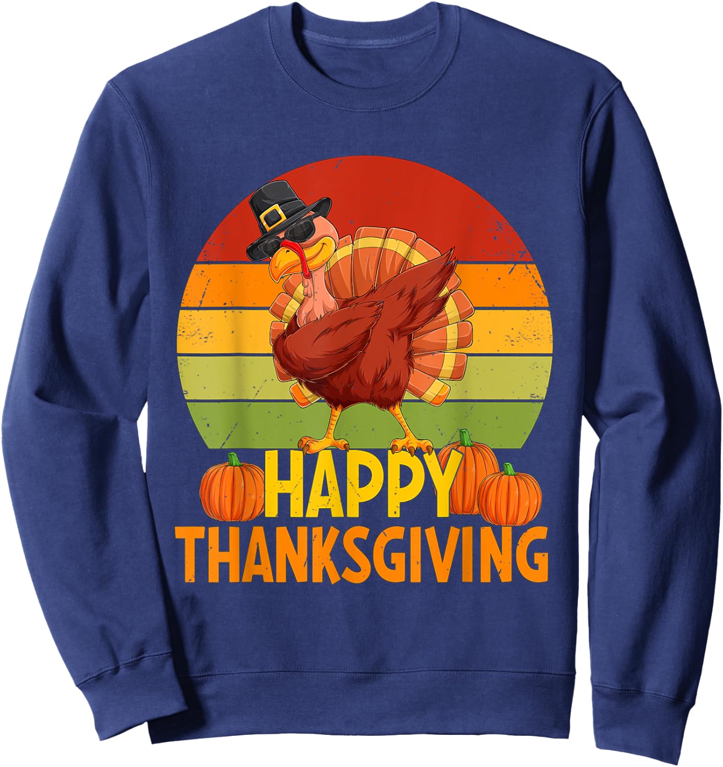 Happy Thanksgiving Dabbing Turkey Pilgrim Boys Girls Toddler Sweatshirt - Sweatshirt | Navy