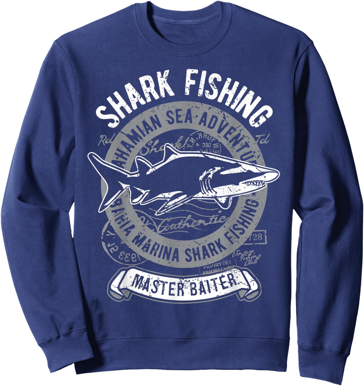 Shark Fisherman Vintage Angler Black Tip Shark Master Baiter Sweatshirt - Sweatshirt | Navy