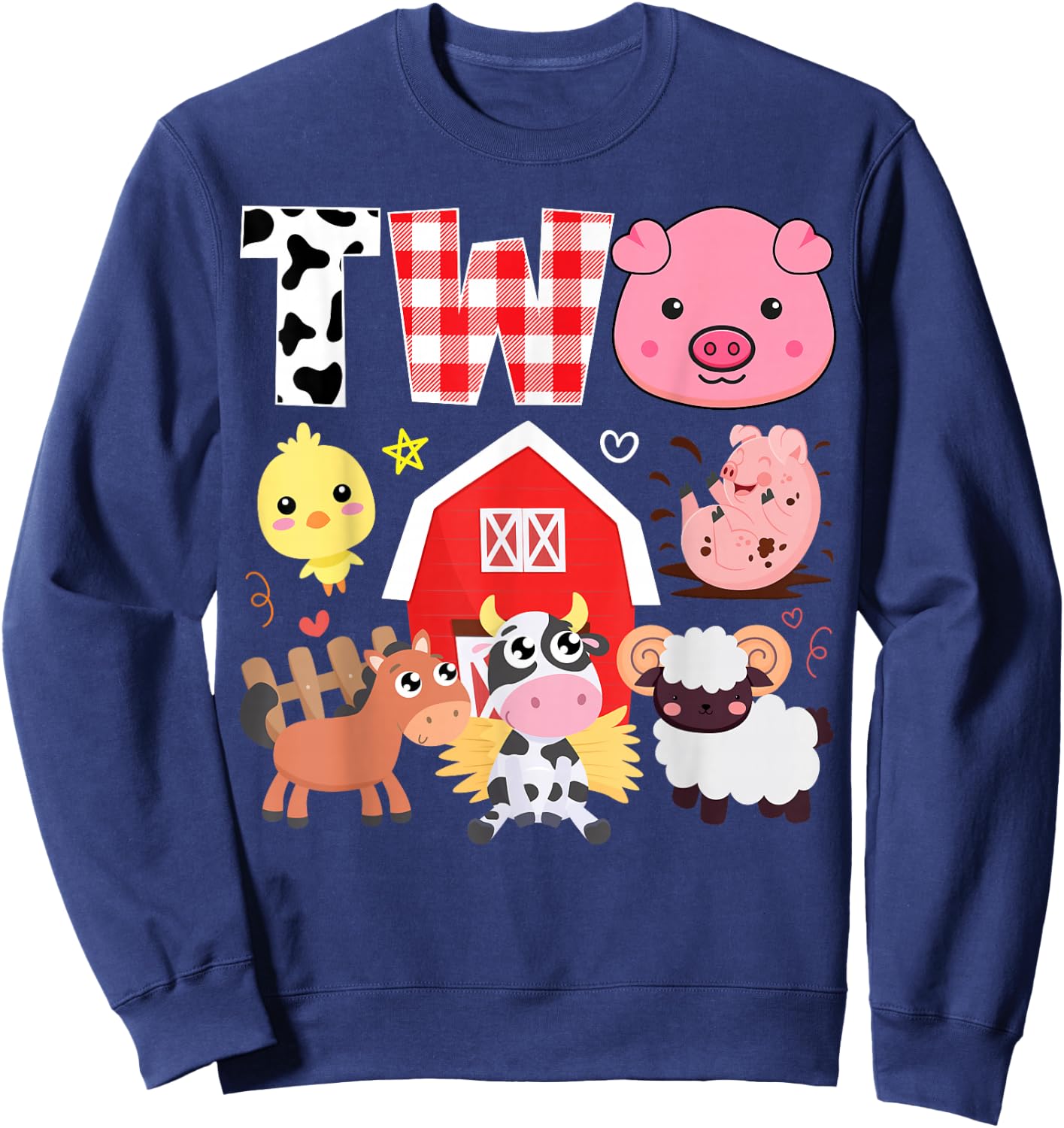 2nd Birthday Two Year Old Farm Theme Animals Birthday Party Sweatshirt - Sweatshirt | Navy