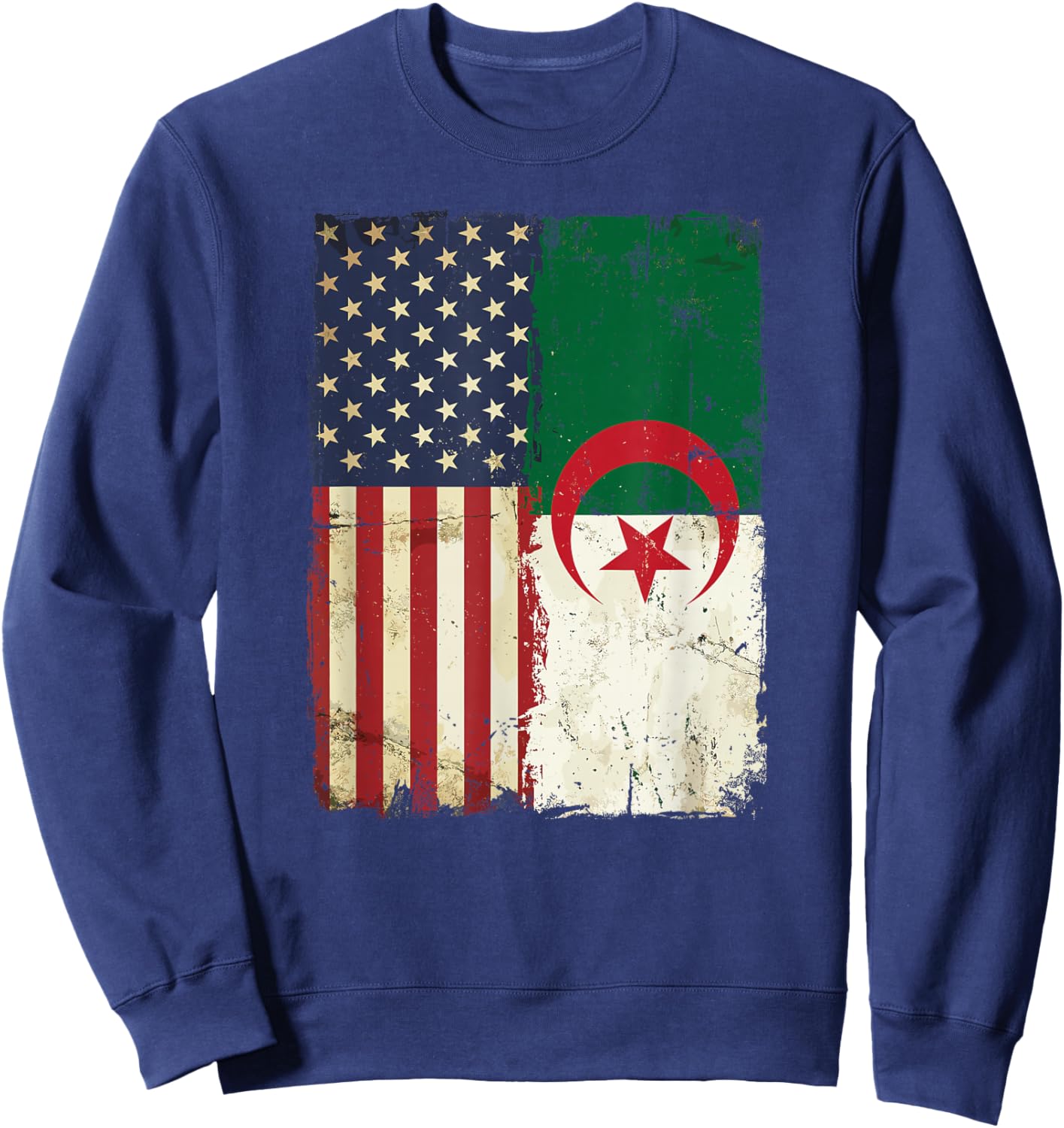 Algerian American Flag Pride Heritage Patriotic Vintage Sweatshirt - Sweatshirt | Navy