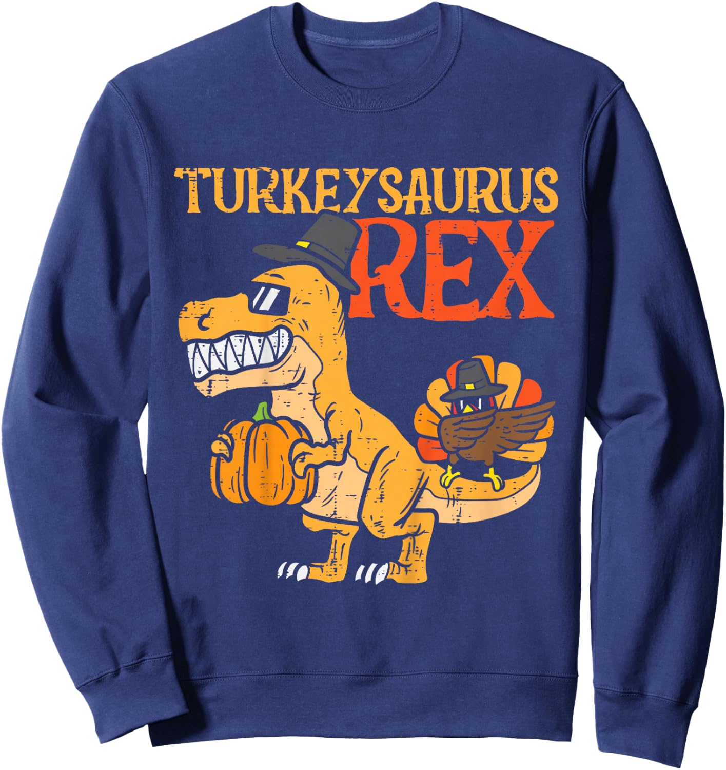 Turkeysaurus Rex Dab Turkey Dino Toddler Boys Thanksgiving Sweatshirt - Sweatshirt | Navy