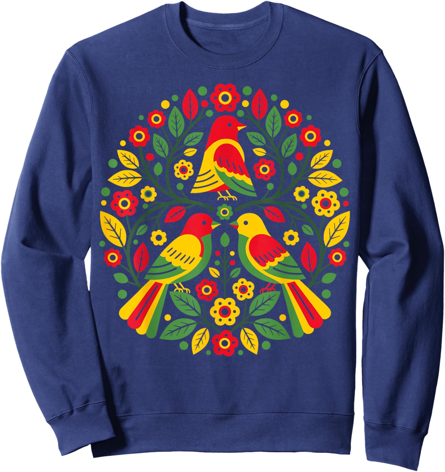 Rasta Reggae Roots Three Birds Jamaica Folk Art Floral Sweatshirt - Sweatshirt | Navy
