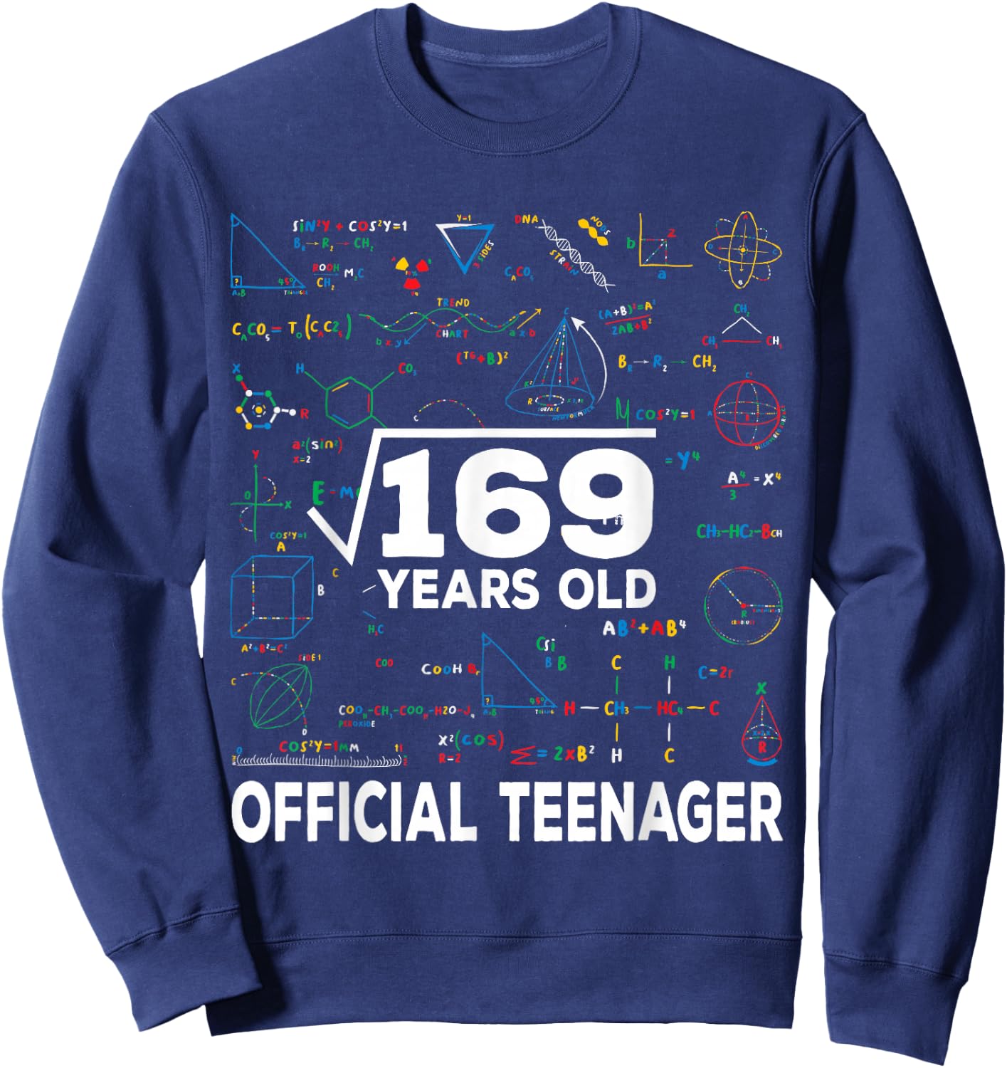 Square Root Of 169 13 Years Old Official Teenager Birthday Sweatshirt - Sweatshirt | Navy