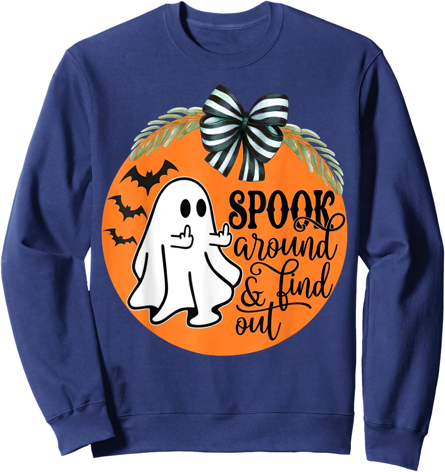 Spook Around & Find Out Ghost Middle Finger Sweatshirt - Sweatshirt | Navy