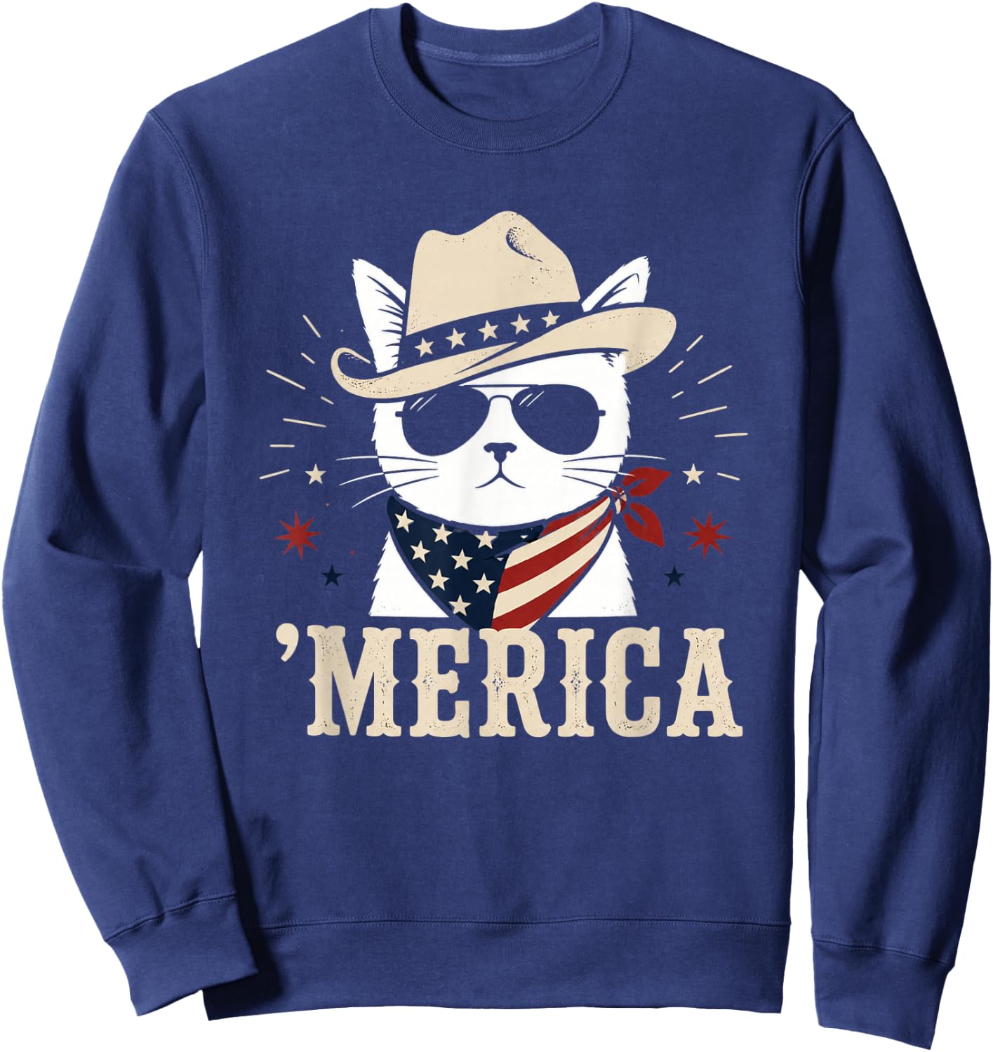 USA Merica Cat 4th of July Funny Patriotic Sweatshirt - Sweatshirt | Navy