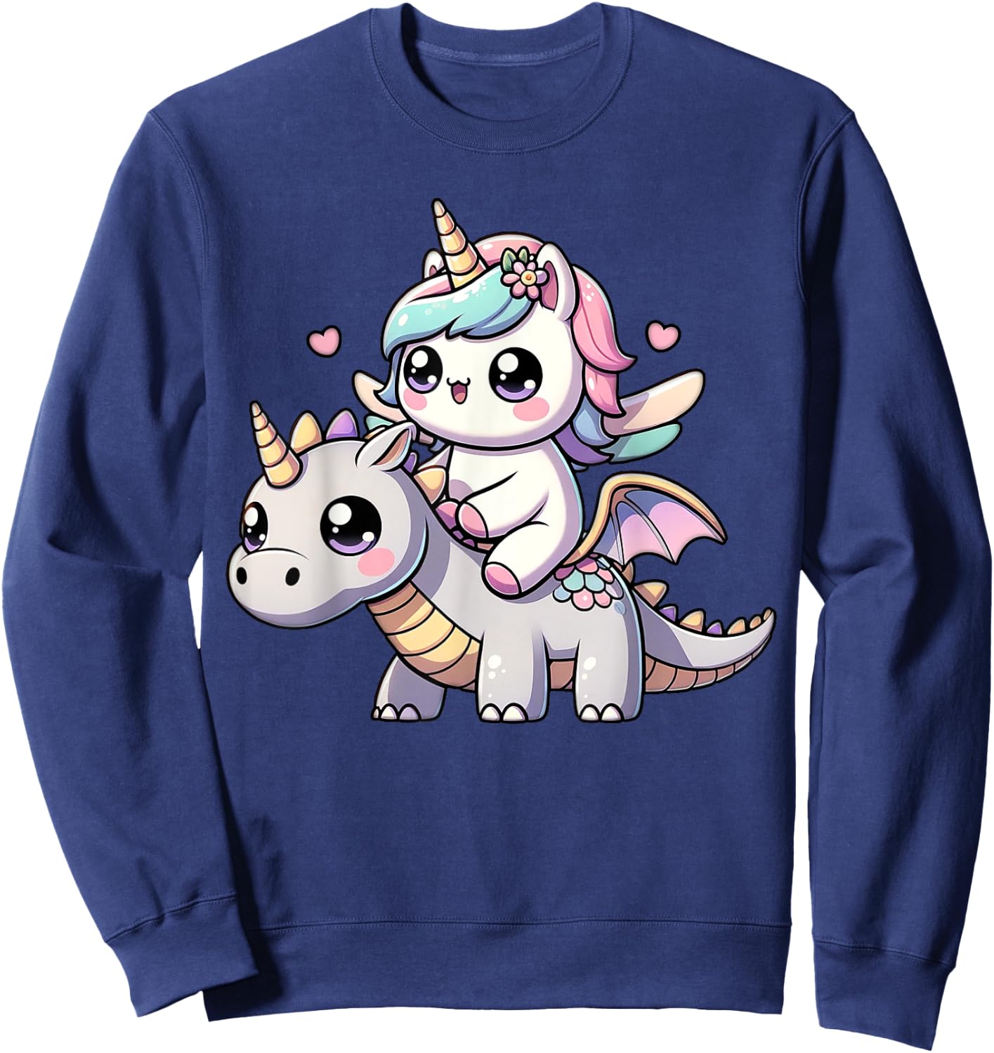Kawaii Unicorn Dragon Ride Magical Fantasy Adventure Sweatshirt - Sweatshirt | Navy