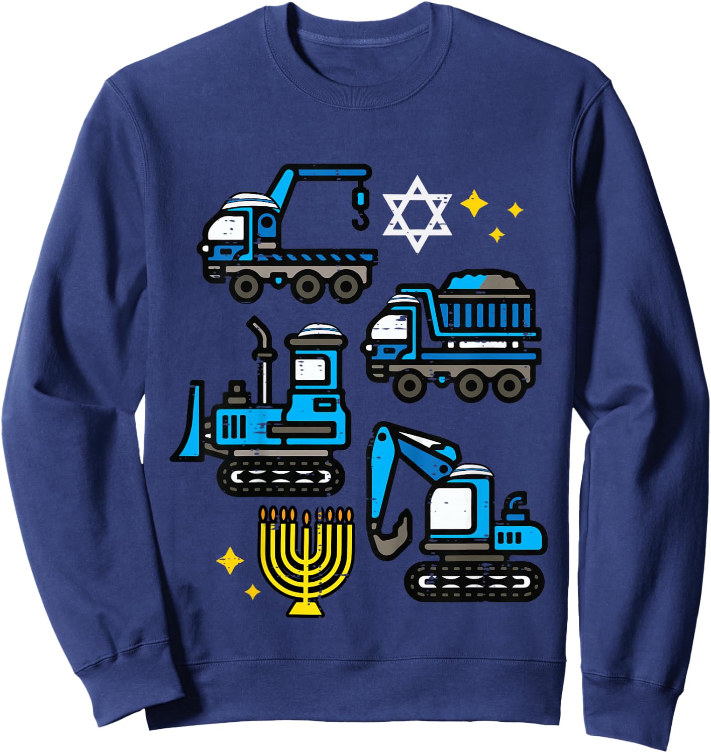 Hanukkah Construction Trucks Chanukah Boys Kids Toddlers Sweatshirt - Sweatshirt | Navy