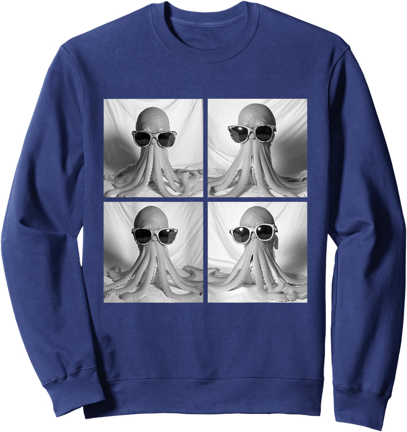 Funny Octopus with Sunglasses Cool Ocean Animals Humor Meme Sweatshirt - Sweatshirt | Navy
