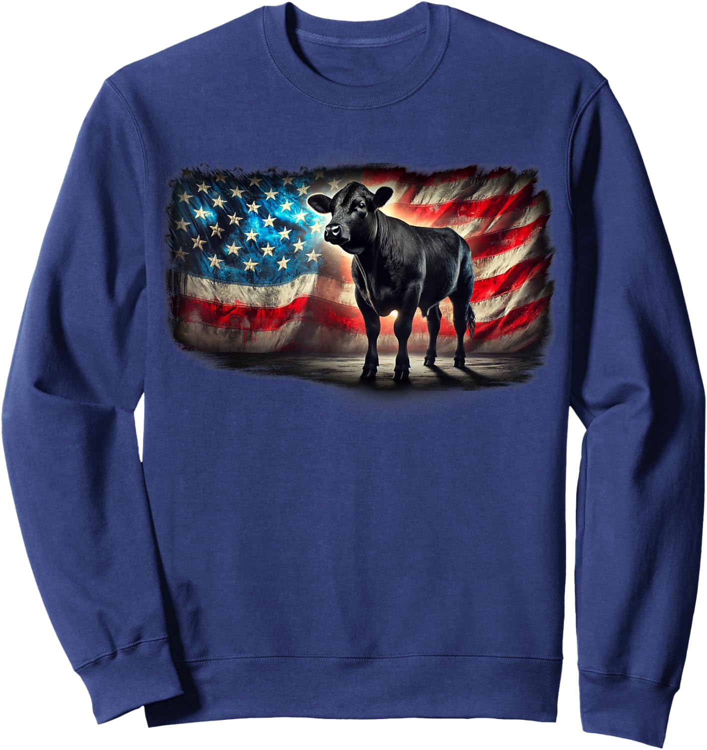 Angus Rancher USA American Flag Cow Sweatshirt - Sweatshirt | Navy
