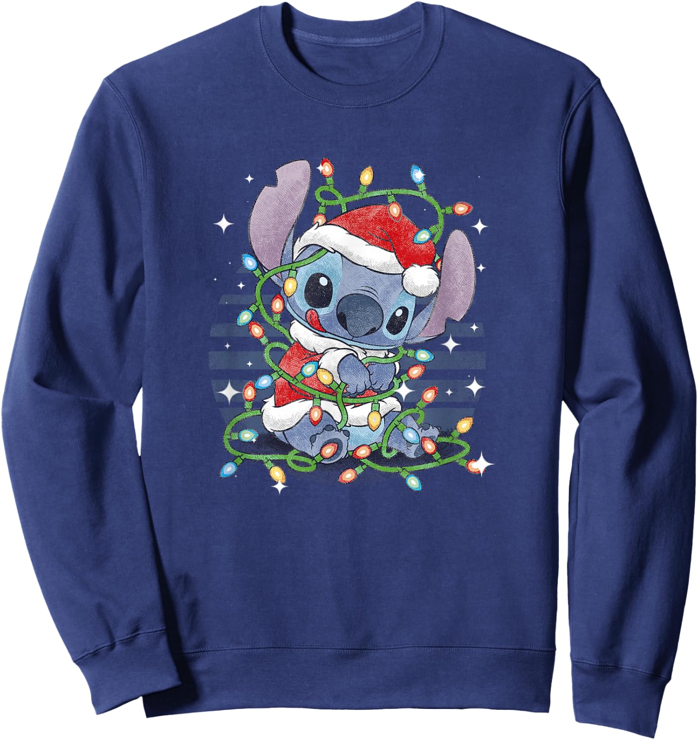 Disney Lilo & Stitch Christmas Tangled Lights Portrait Sweatshirt - Sweatshirt | Navy
