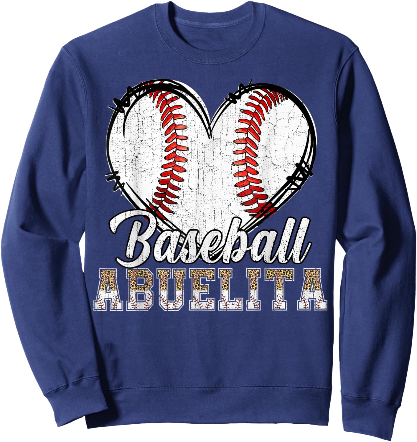 Softball Baseball Abuelita Heart Leopard Print Mother's Day Sweatshirt - Sweatshirt | Navy