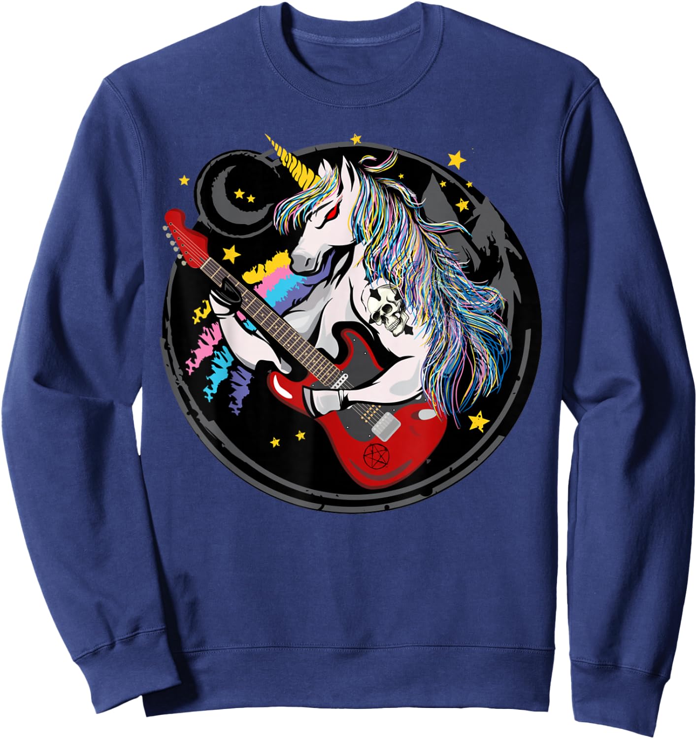 Funny Heavy Metal Unicorn Design Women Kids , black Sweatshirt - Sweatshirt | Navy