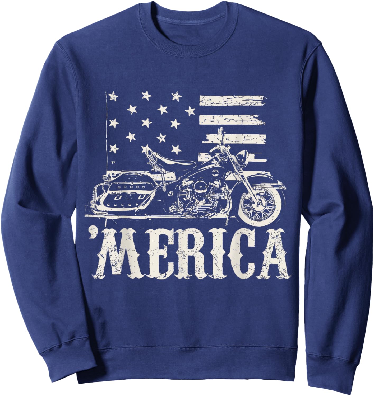 Vintage American Motorcycle with flag 'Merica biker shirt Sweatshirt - Sweatshirt | Navy