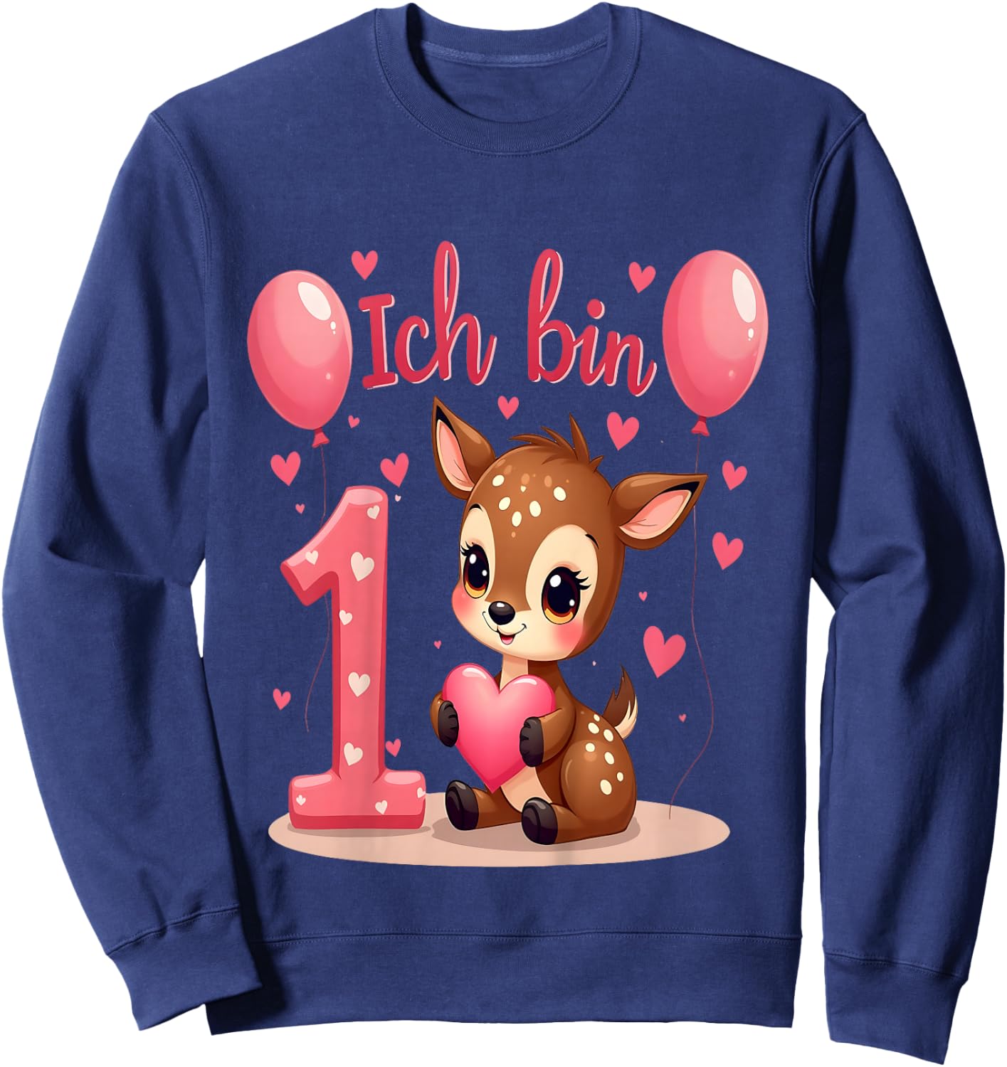 Children's Cute Deer I Am 1 Children's Birthday 1st Birthday Girl , black Sweatshirt - Sweatshirt | Navy