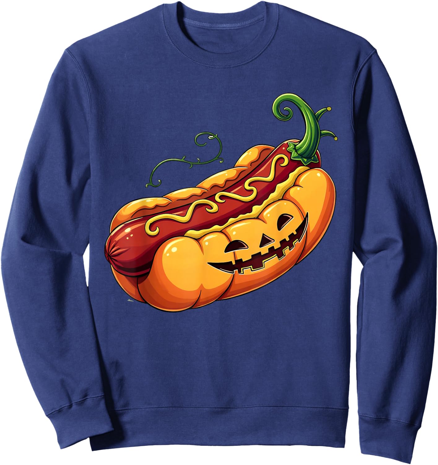 Scary Hotdog Pumpkin Funny Halloween Kids Sweatshirt - Sweatshirt | Navy