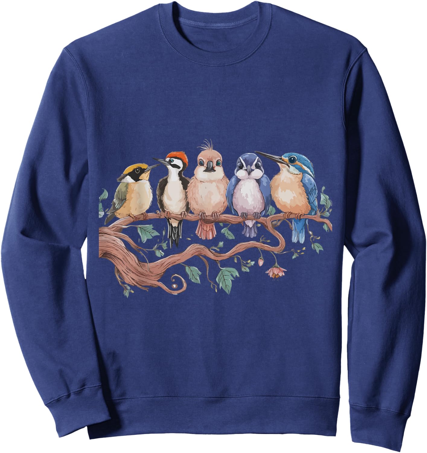 Whimsical Birdwatcher's Dream Perched Friends Cute Birds Sweatshirt - Sweatshirt | Navy