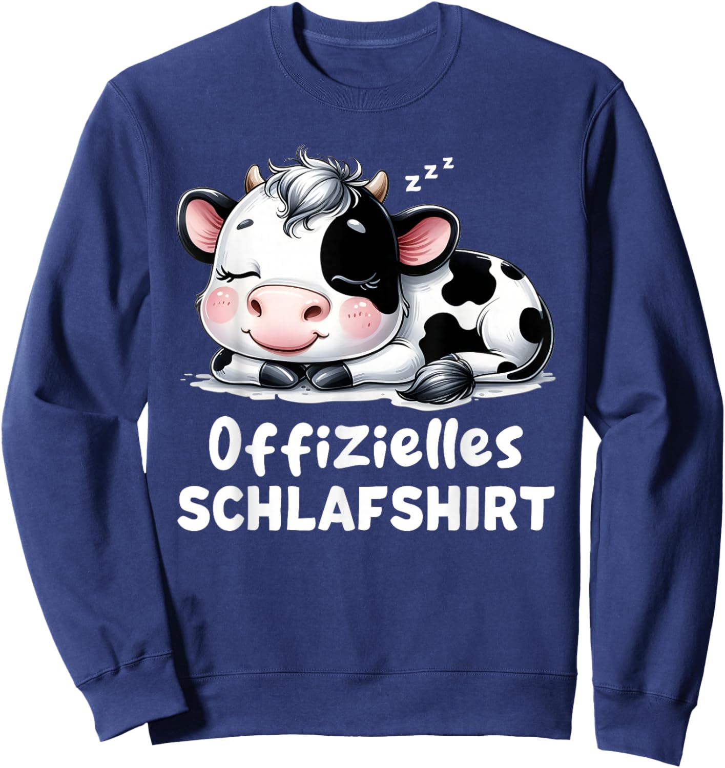 Cow Sleep Shirt Pyjamas Ladies Girls Tired Cow , black Sweatshirt - Sweatshirt | Navy