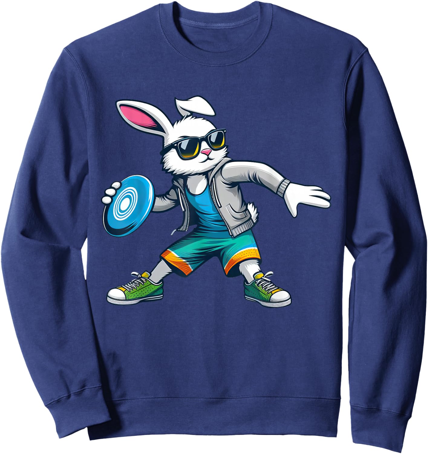 Funny Disc Golf Player Bunny Kids Men Easter Sweatshirt - Sweatshirt | Navy