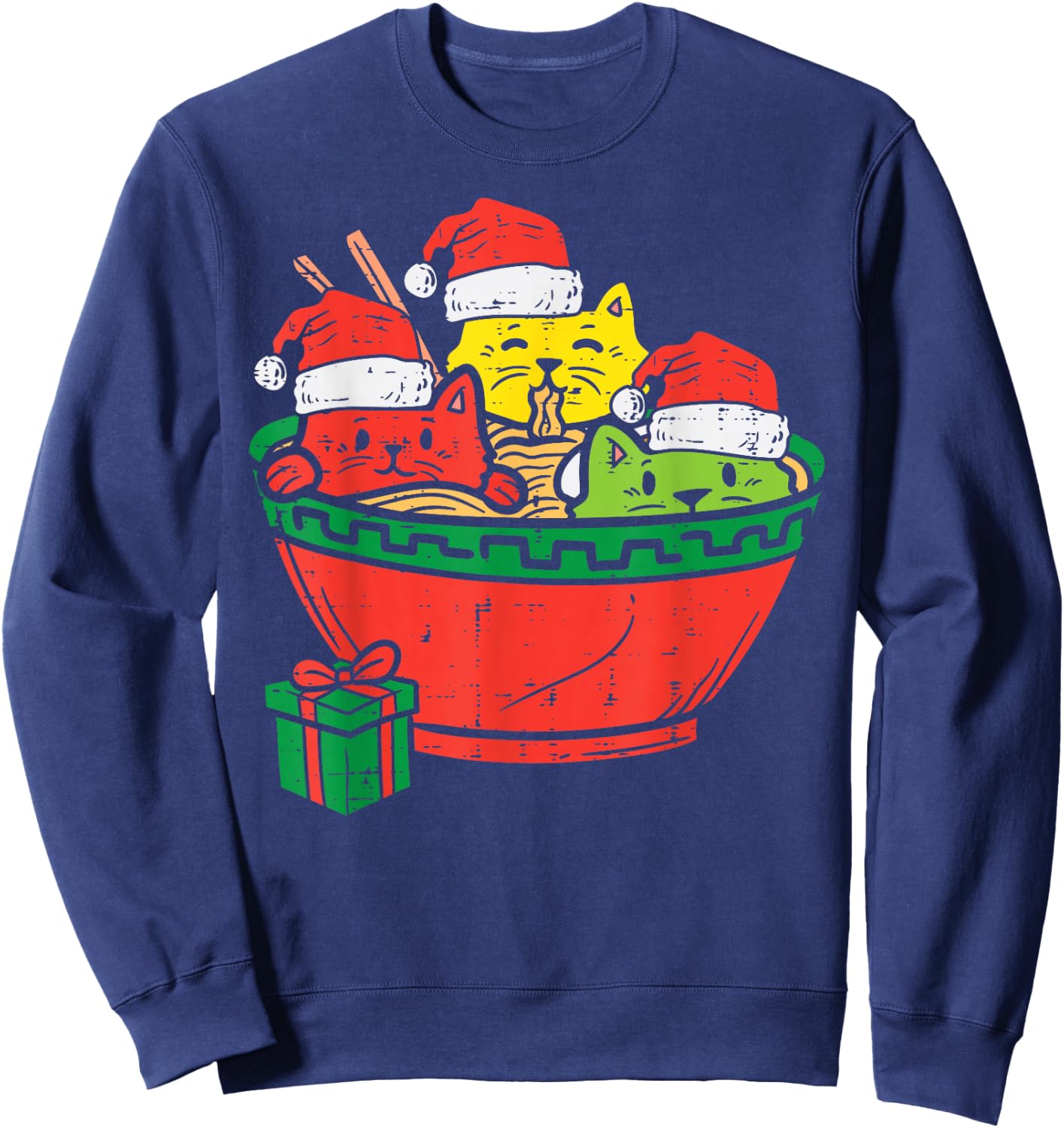 Santa Ramen Cats Anime Christmas Xmas Japanese Kids Girls Sweatshirt - Sweatshirt | Navy