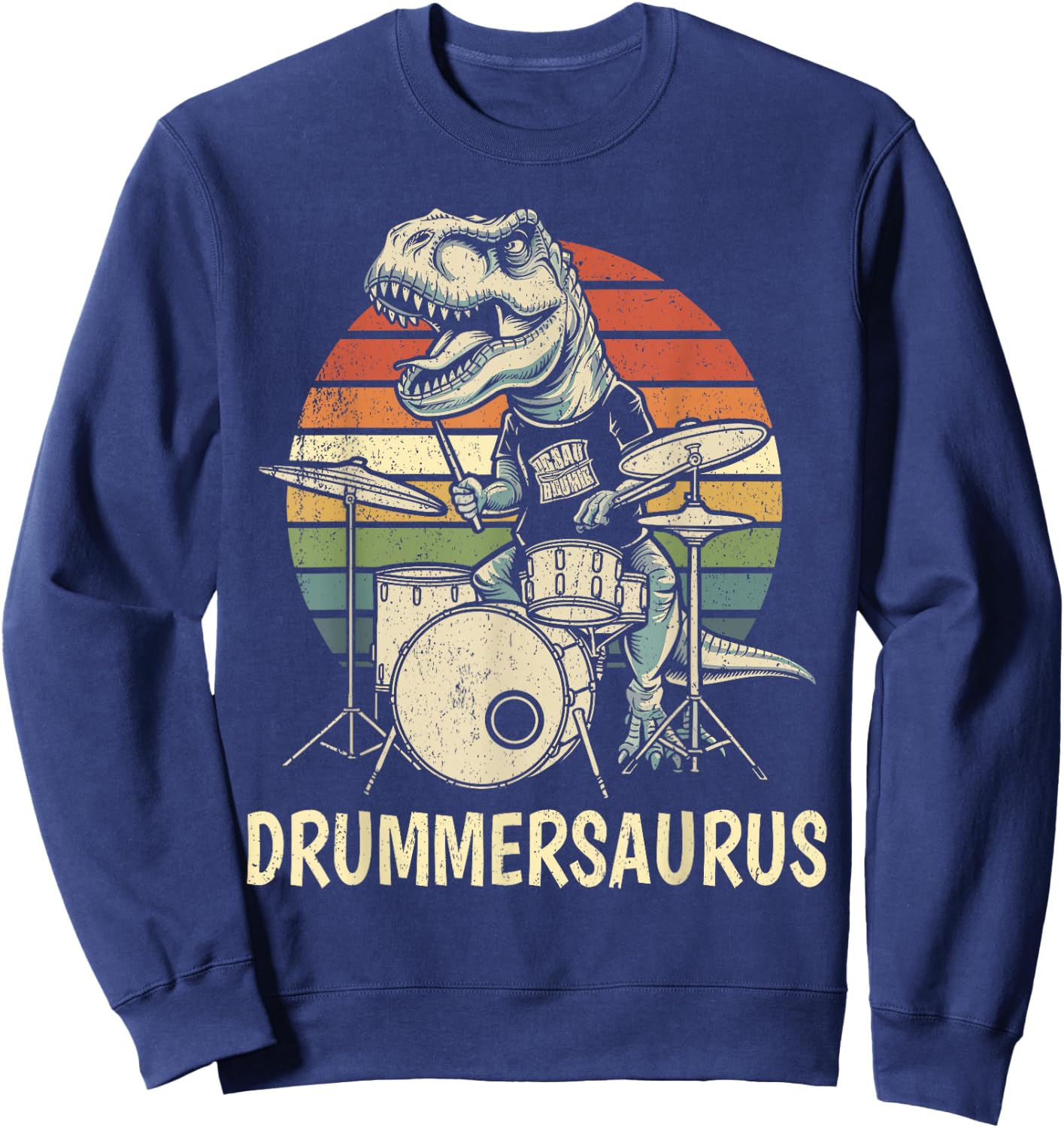 Drummersaurus T Rex Drummer Dinosaur Playing Drums Boys Kids Sweatshirt - Sweatshirt | Navy