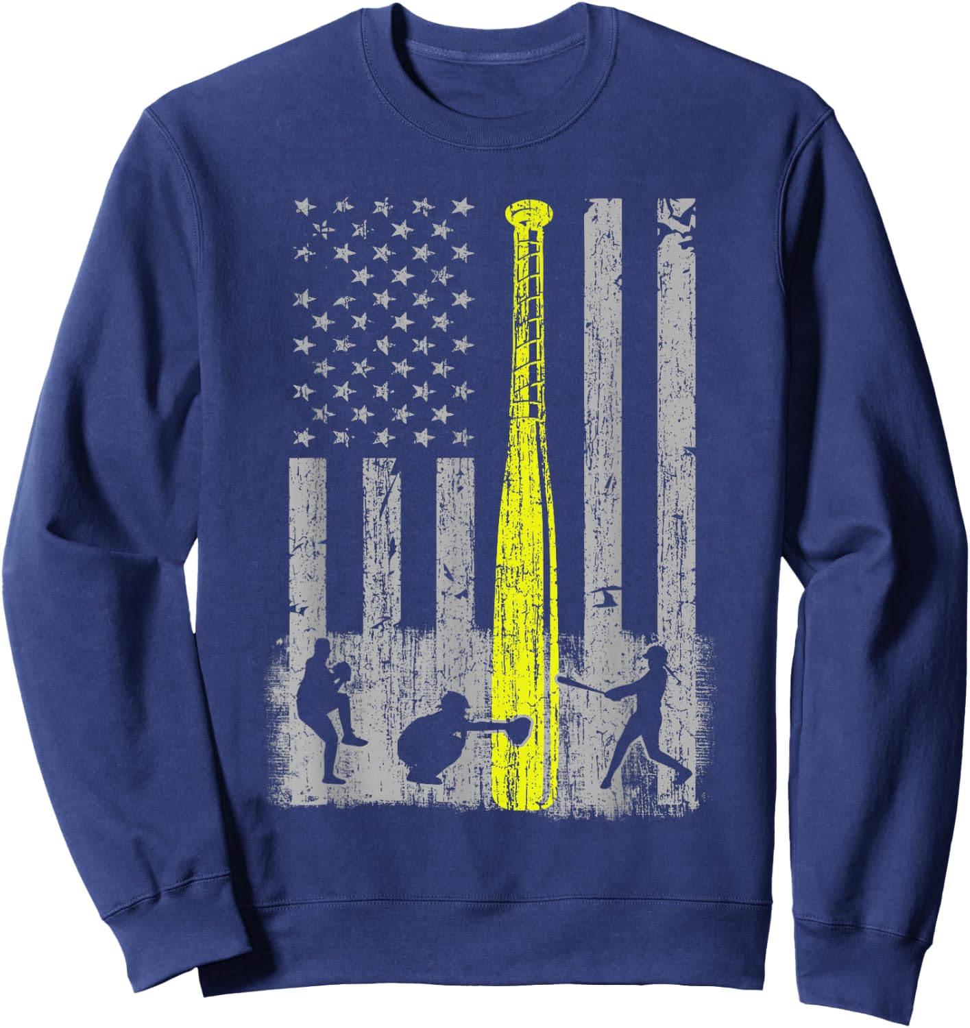 Vintage Softball American Flag Patriotic Sports 4th of July Sweatshirt - Sweatshirt | Navy