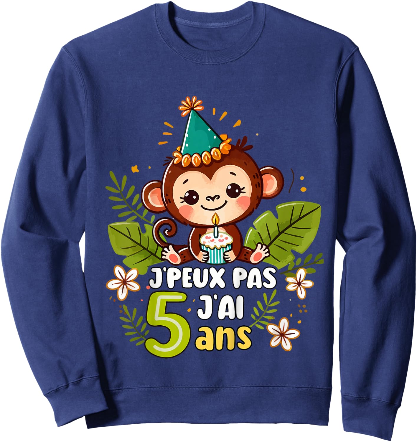 Child Je Peux Pas J'ai 5 Years Birthday Jungle Monkey Boy Green , Blue, 2 Sweatshirt - Sweatshirt | Navy