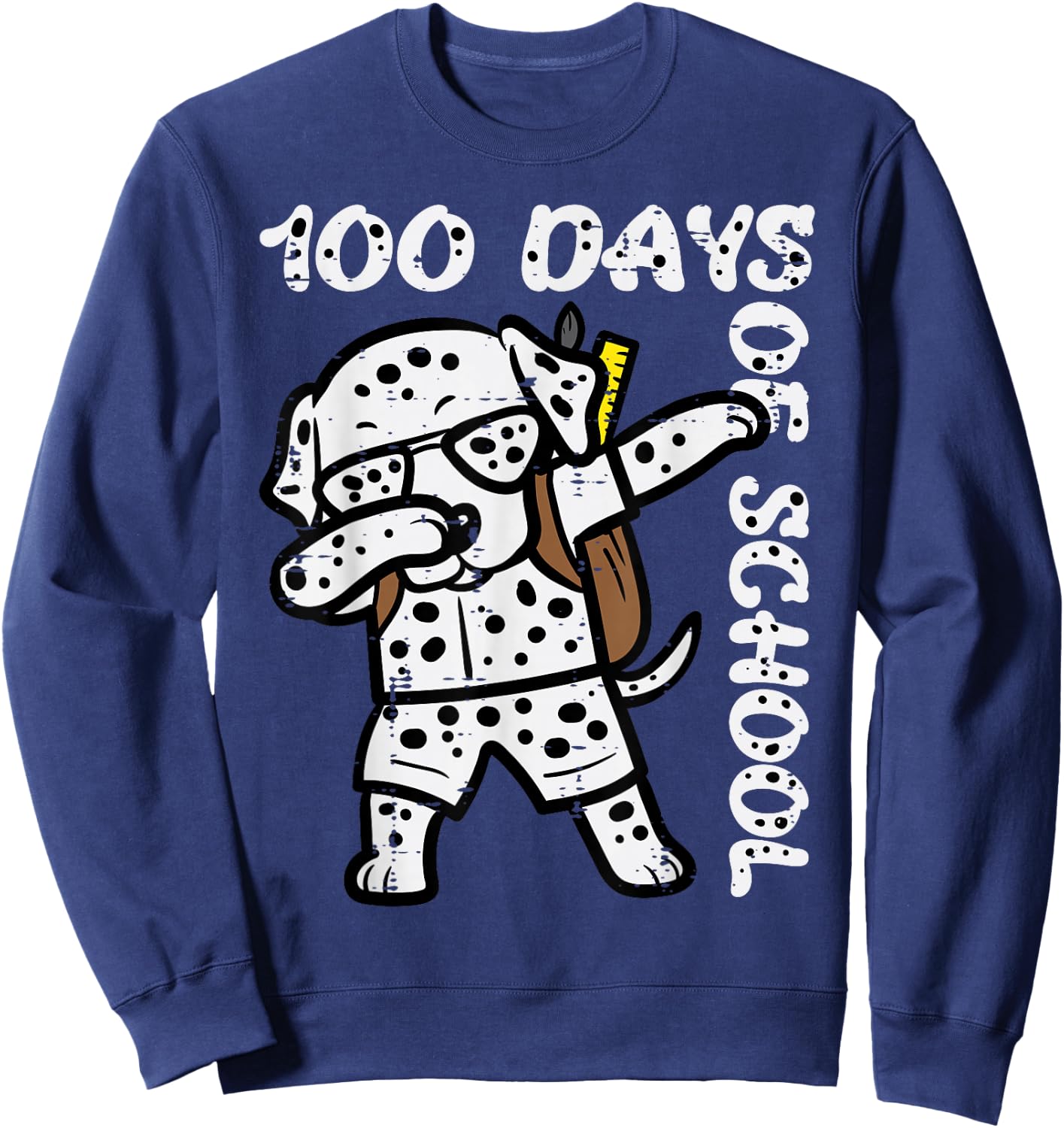 100 Days School Dalmatian Dog Dab 100th Day Boys Girls Kids Sweatshirt - Sweatshirt | Navy