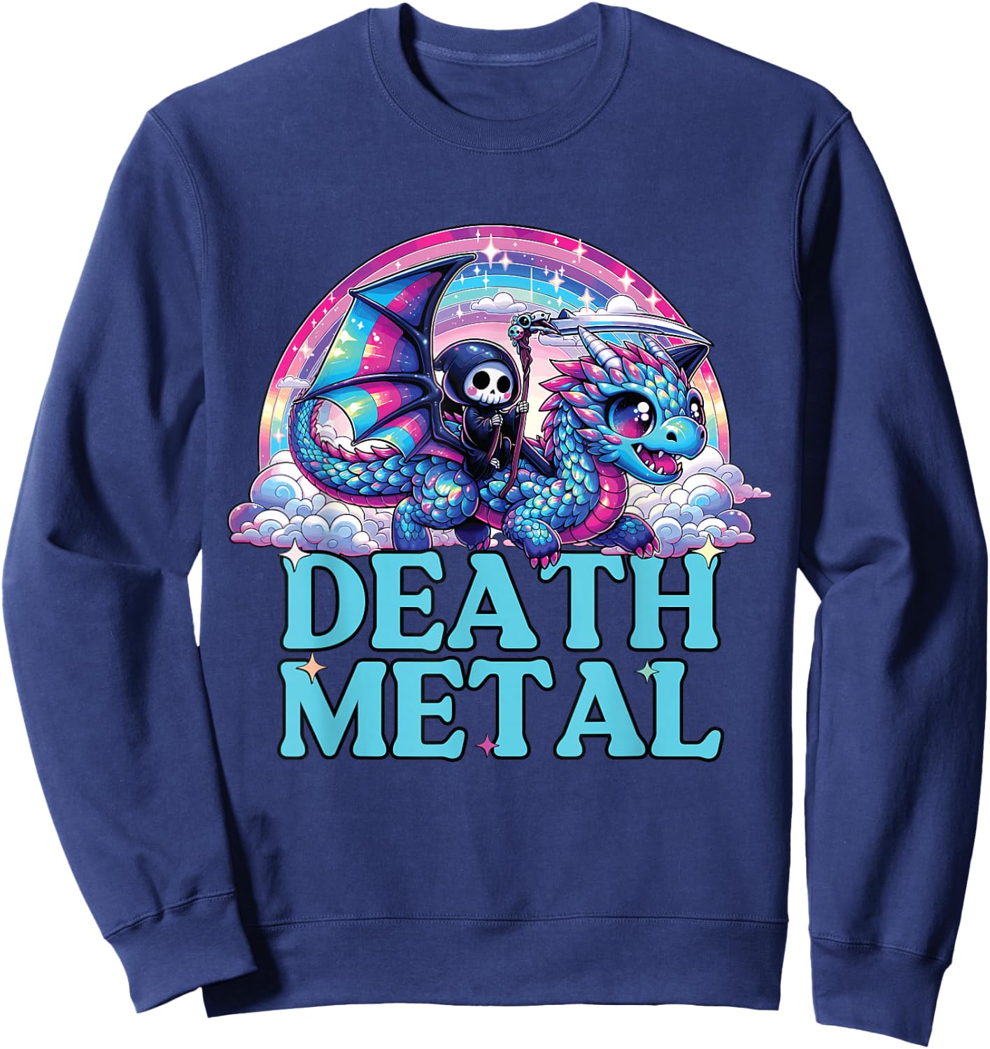 Death Metal Rainbow, Reaper with Dragon Funny Death Metal Sweatshirt - Sweatshirt | Navy